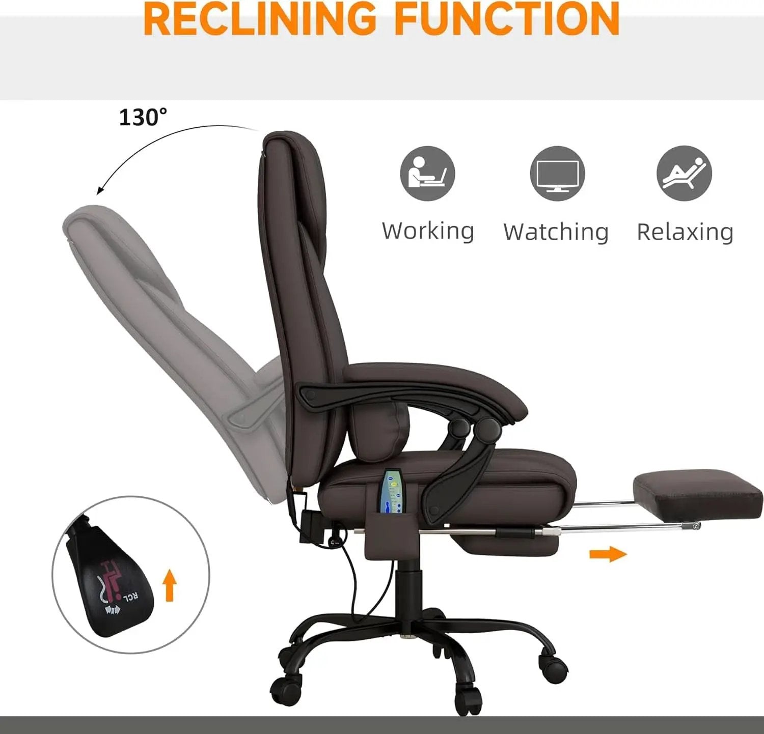 Brown High Back Massage Office Chair With 6 Vibration Points from PriceLows™