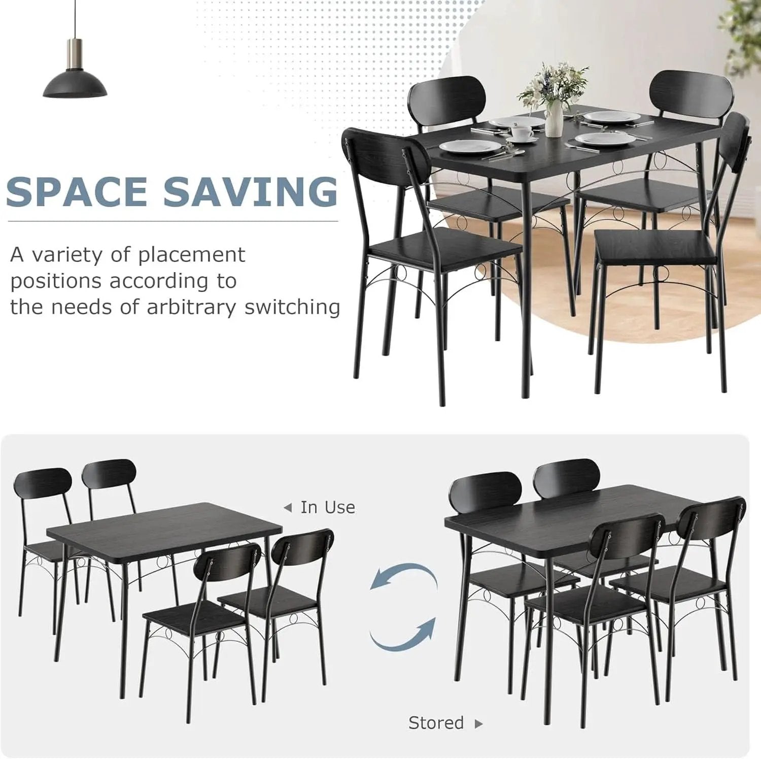 Black MDF Space Saving Dining Room Table Set With Chairs For Four from PriceLows™