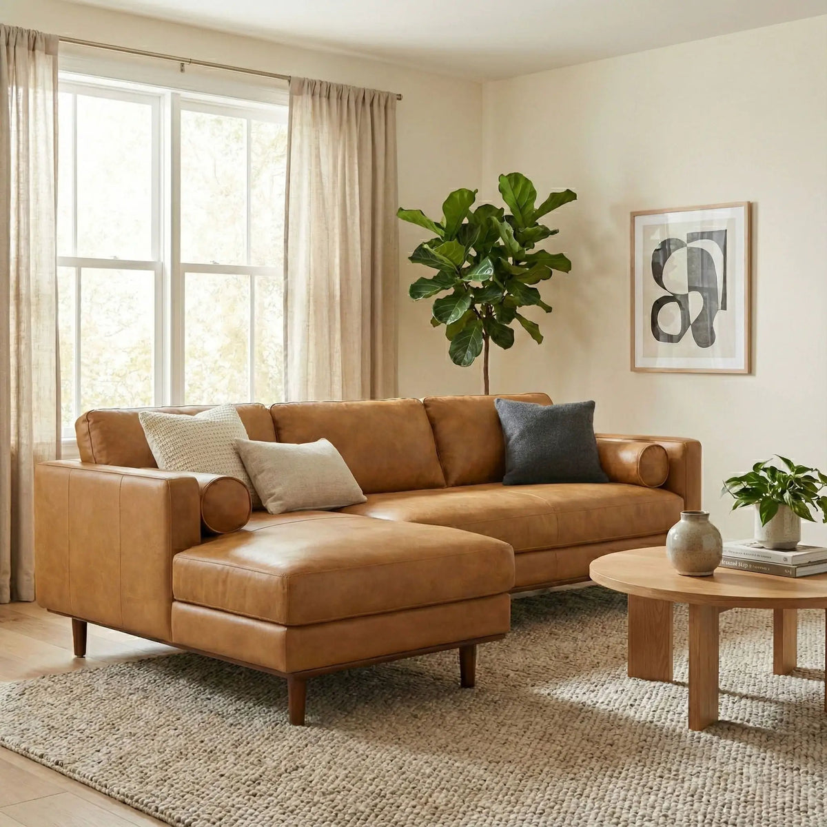 Morrison Upholstered Sectional Sofa | Genuine Aniline Leather | Chaise Cushions | 102.2 Inch Length