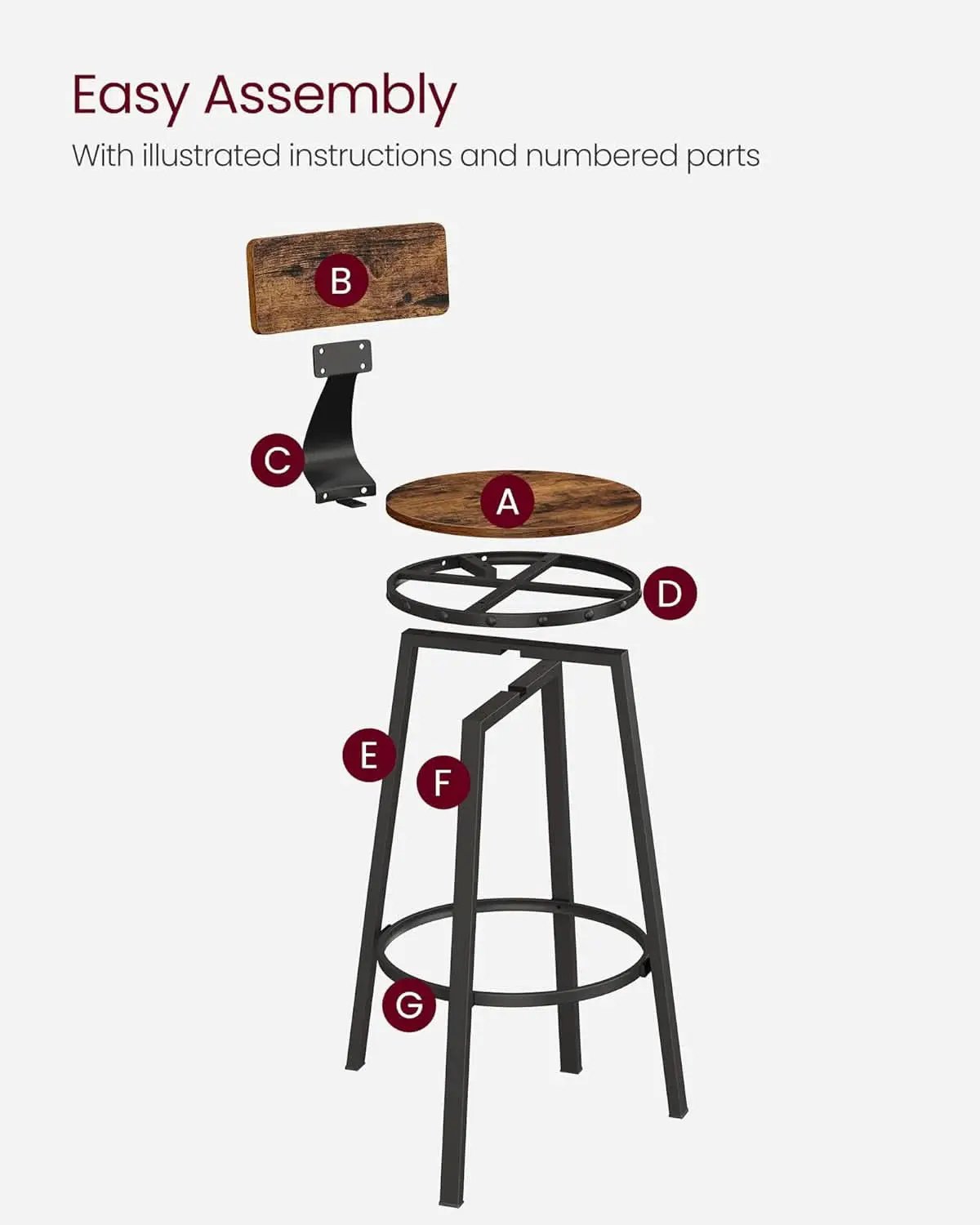 Bar Stools Set Of 2 Counter Height 28.7 Inch With Back Rustic Brown And Black from PriceLows™