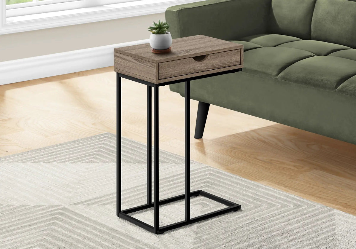 Versatile C-Shaped Accent Table | Pass-Through Drawer | Slide-Under Base | Contemporary Style