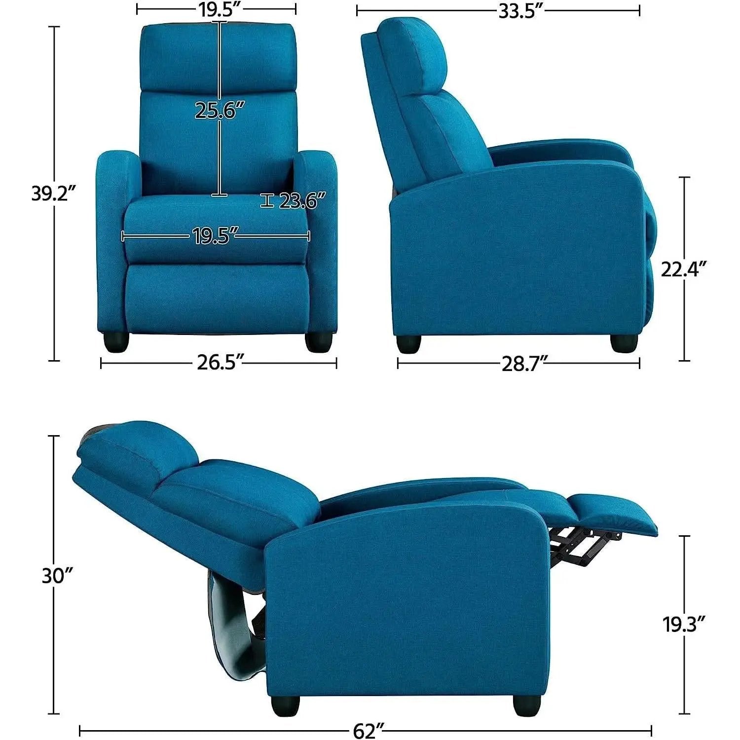 Blue Fabric Recliner Chair For Living Room Comfort from PriceLows™