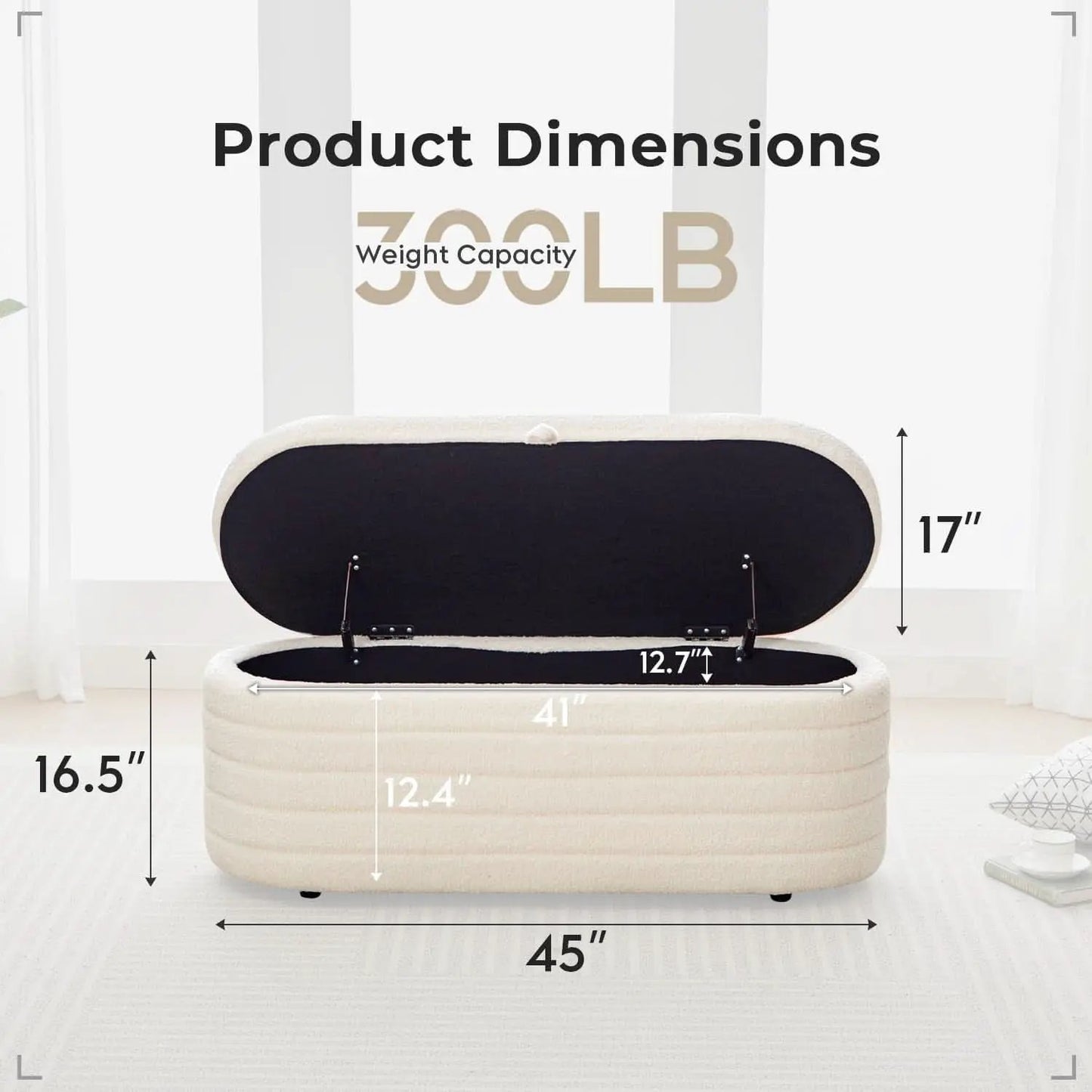 45 Inch Storage Ottoman Bench Boucle Upholstery Fabric from PriceLows™
