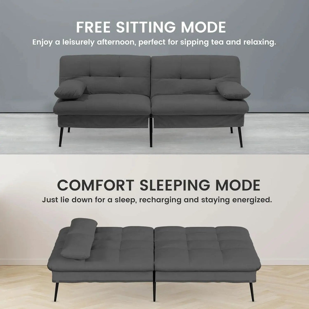 68 Inch Convertible Futon Sofa Bed With Adjustable Backrest from PriceLows™
