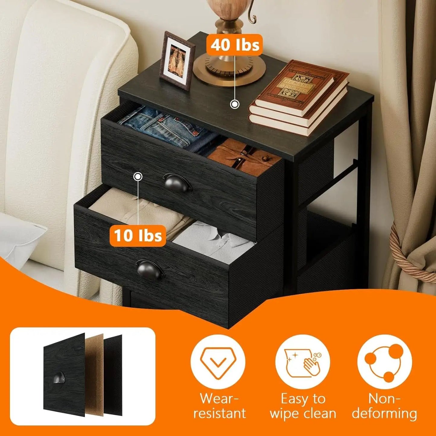 Tall Dresser With 6 Drawers Black Vertical Nightstand from PriceLows™