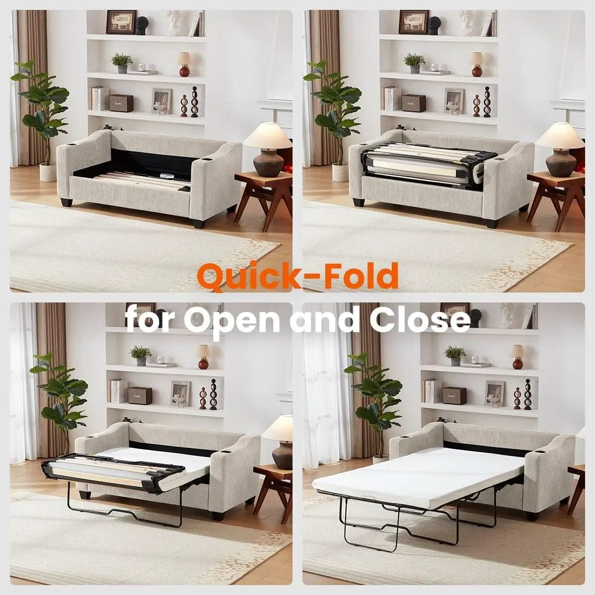 Full Size Corduroy Transformable Sofa Bed USBChargingPort from PriceLows™