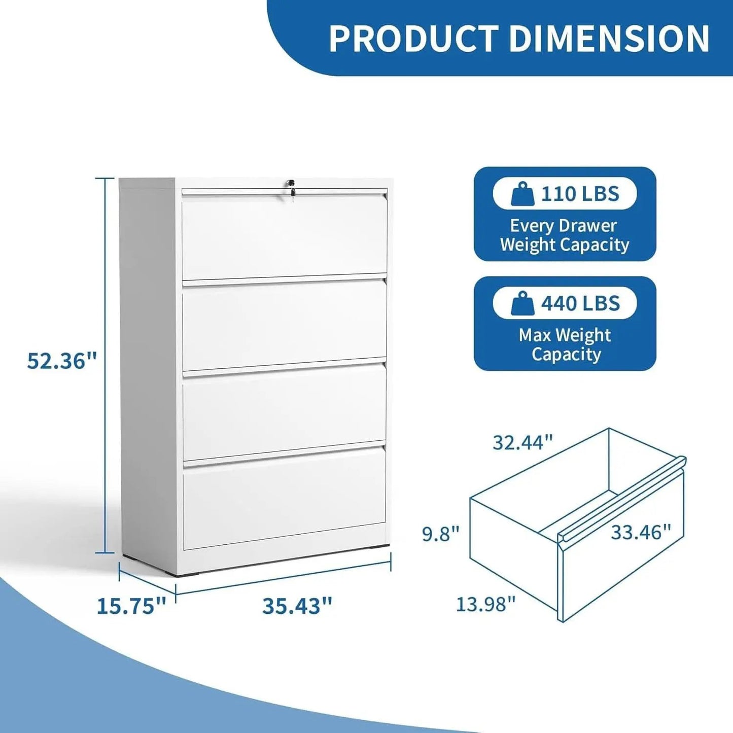 Lateral File Cabinet 4 Drawer White Metal With Locks from PriceLows™