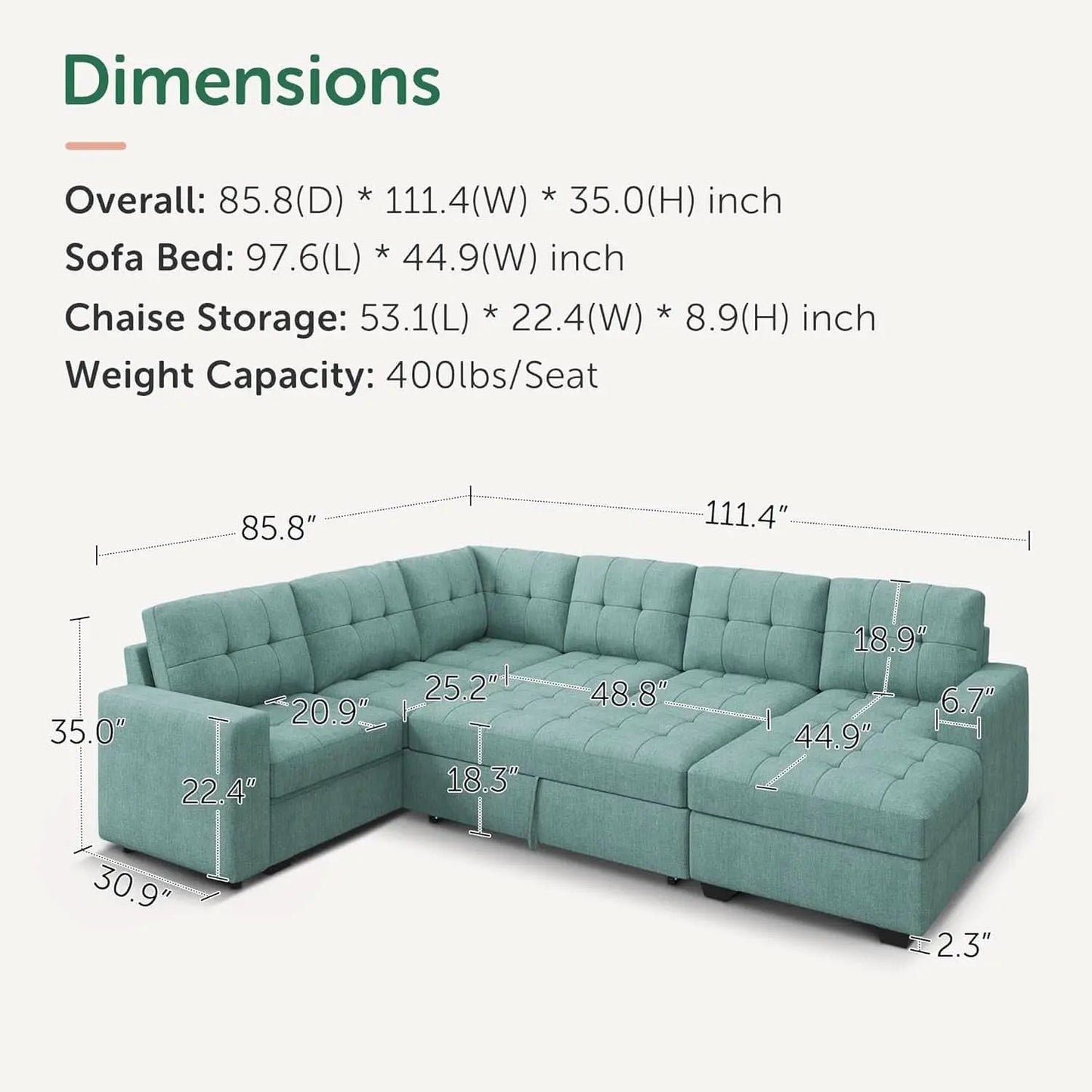 Sectional Sleeper Sofa Bed With Integrated Storage from PriceLows™