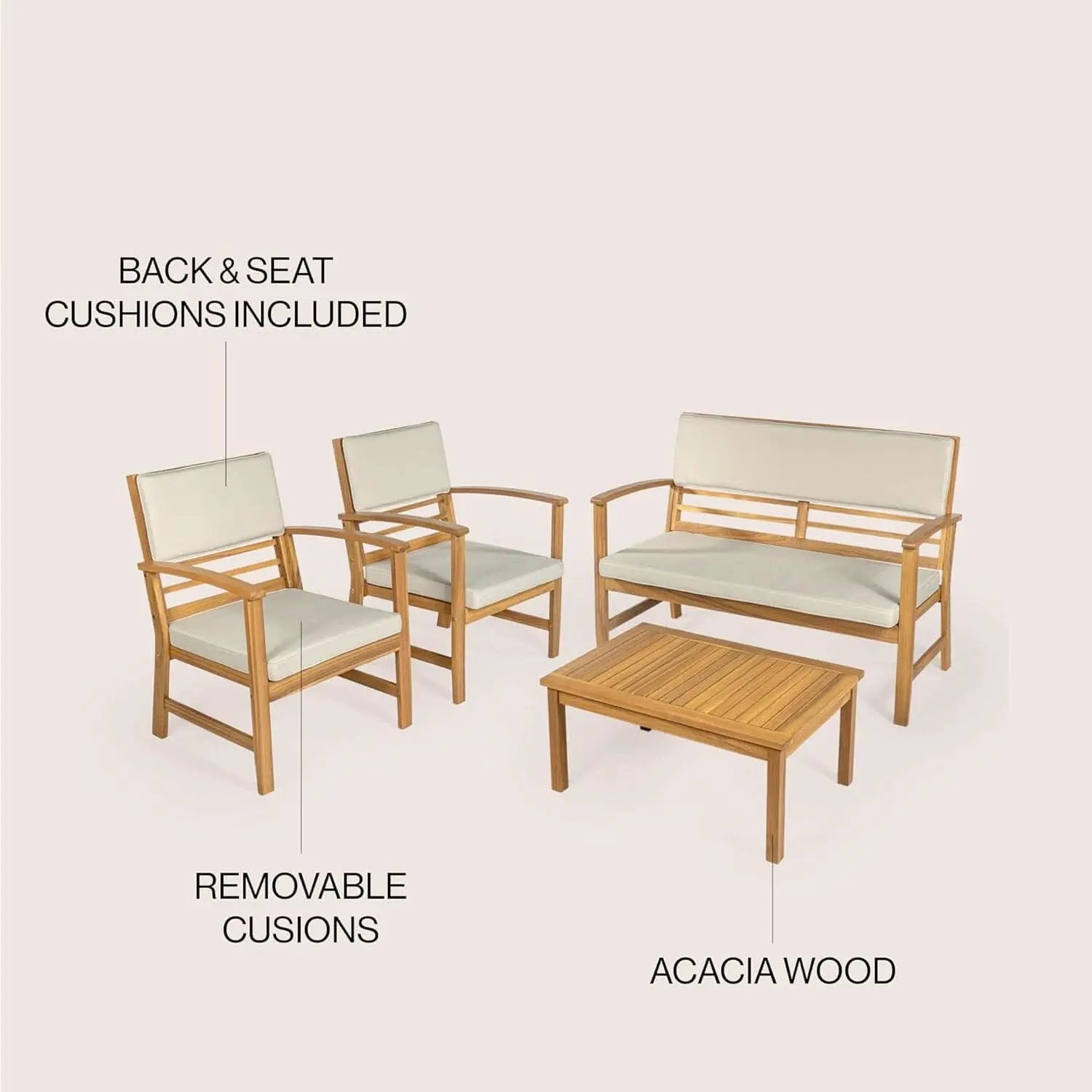 Barclay Four Piece Acacia Wood Outdoor Patio Set Teak Brown from PriceLows™