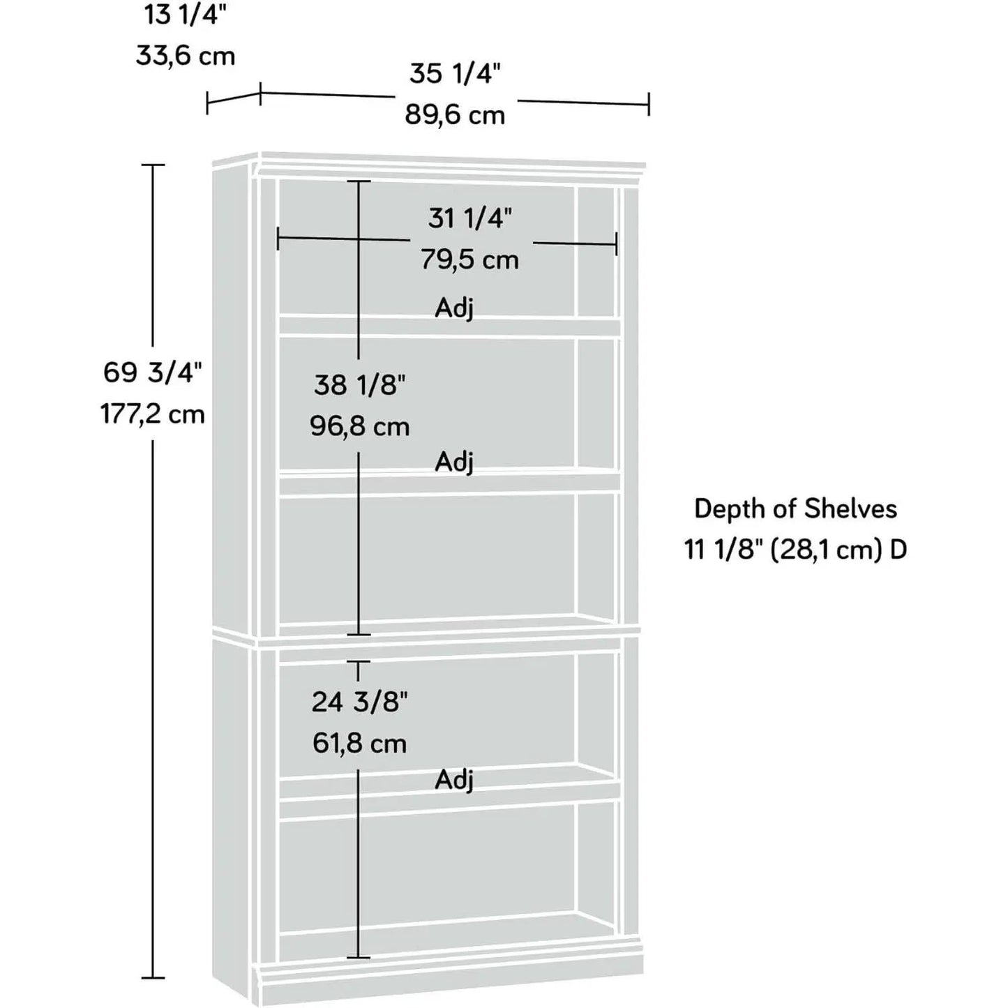 Five Shelf Bookcase In Select Cherry Finish With Adjustable Shelves from PriceLows™