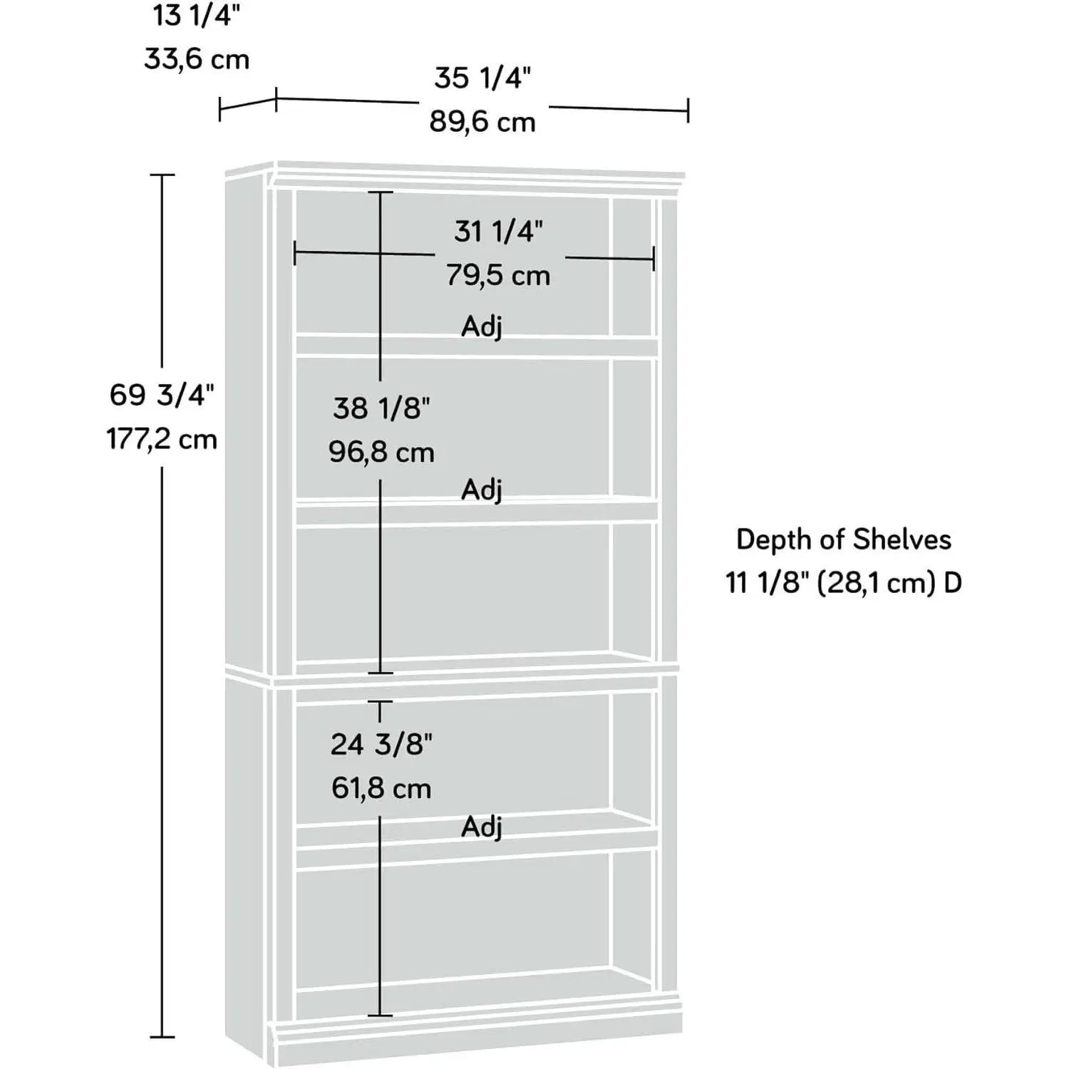 Five Shelf Bookcase In Select Cherry Finish With Adjustable Shelves from PriceLows™