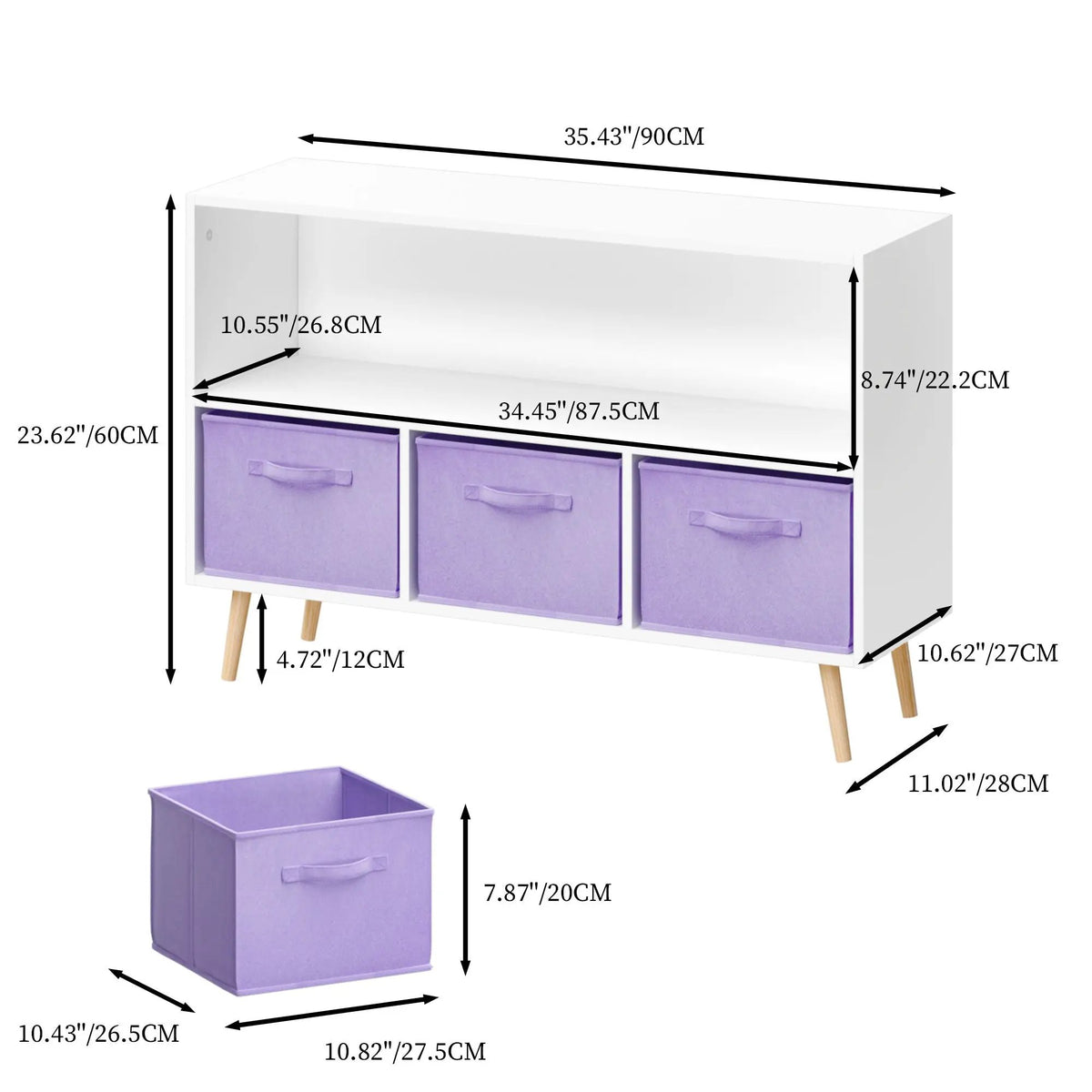 Bookcase With Collapsible Drawers | Three Fabric Drawers | Tip-Over Restraint | Book Display Organizer