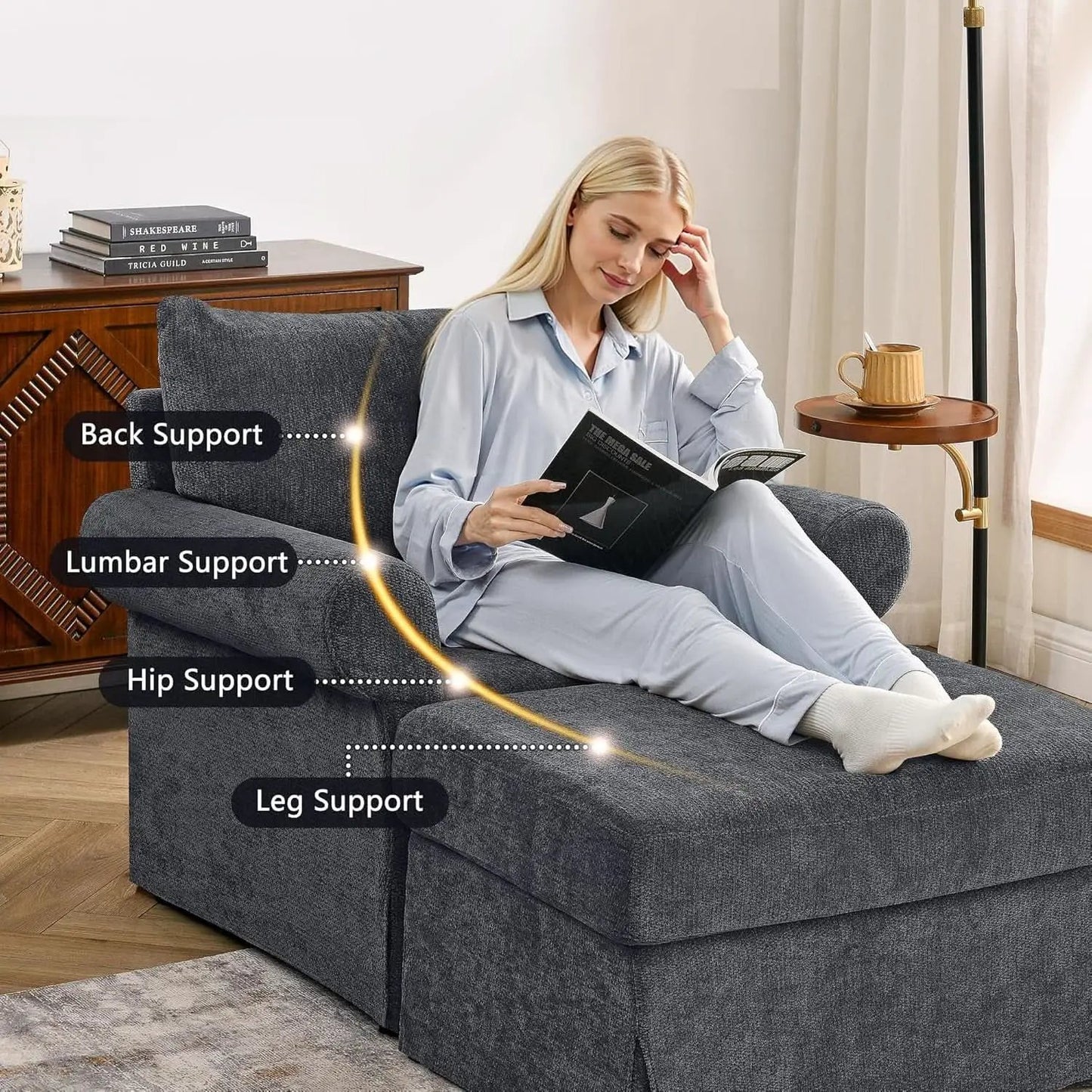Gray 35 Inch Accent Chair With Ottoman And Chaise Lounge from PriceLows™