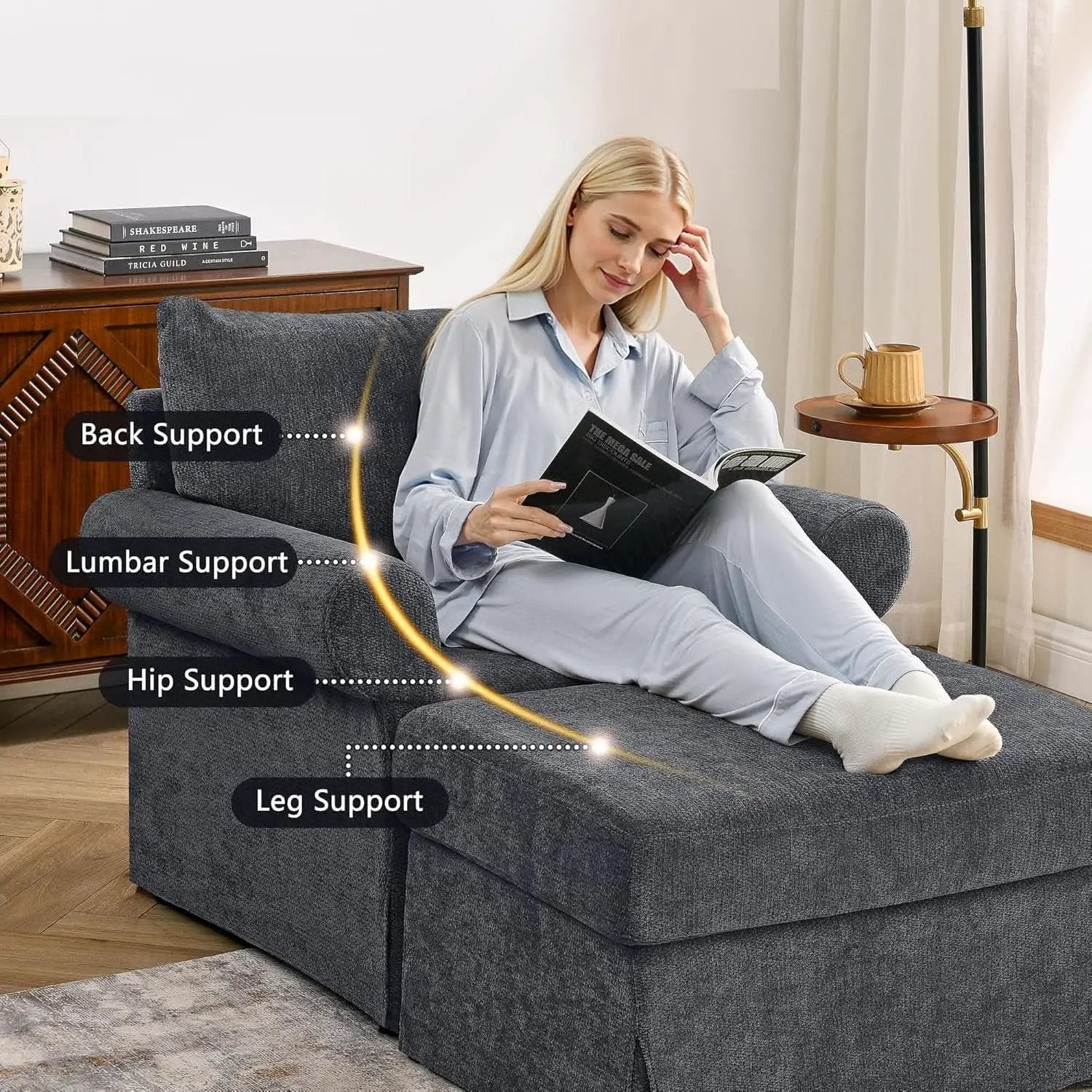 Gray 35 Inch Accent Chair With Ottoman And Chaise Lounge from PriceLows™