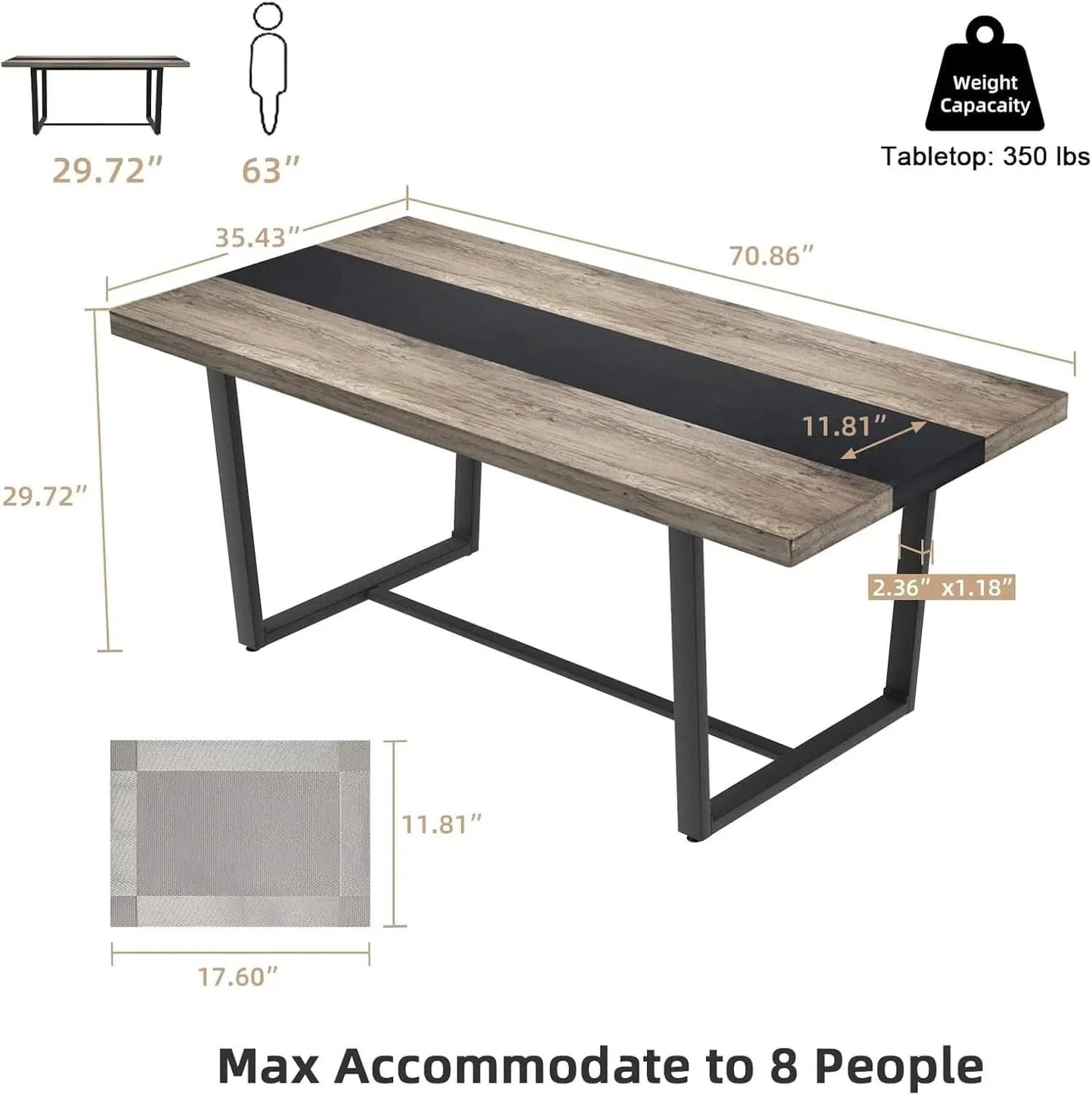 71 Inch Grey Dining Table Industrial Farmhouse Style from PriceLows™