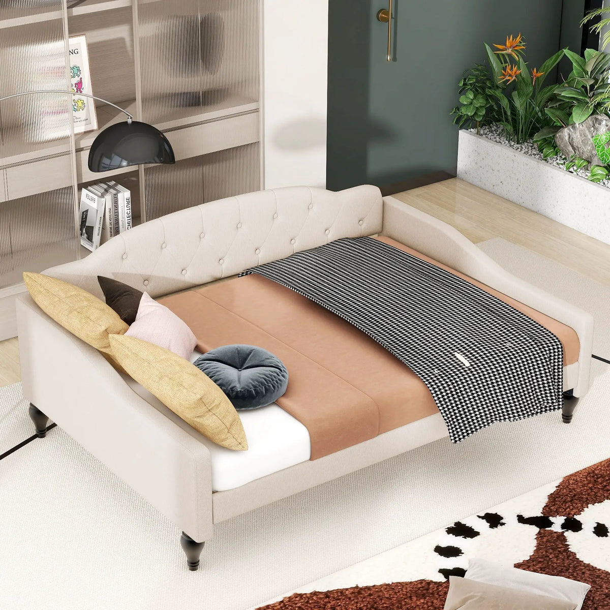 Upholstered Tufted Daybed | Full Size | Solid Wood Frame
