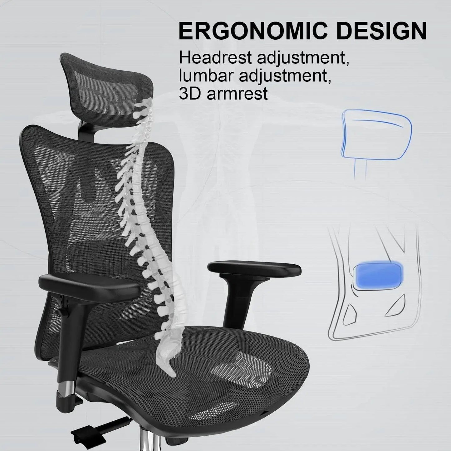 Ergonomic Mesh Office Chair With Adjustable Headrest And Lumbar Support from PriceLows™