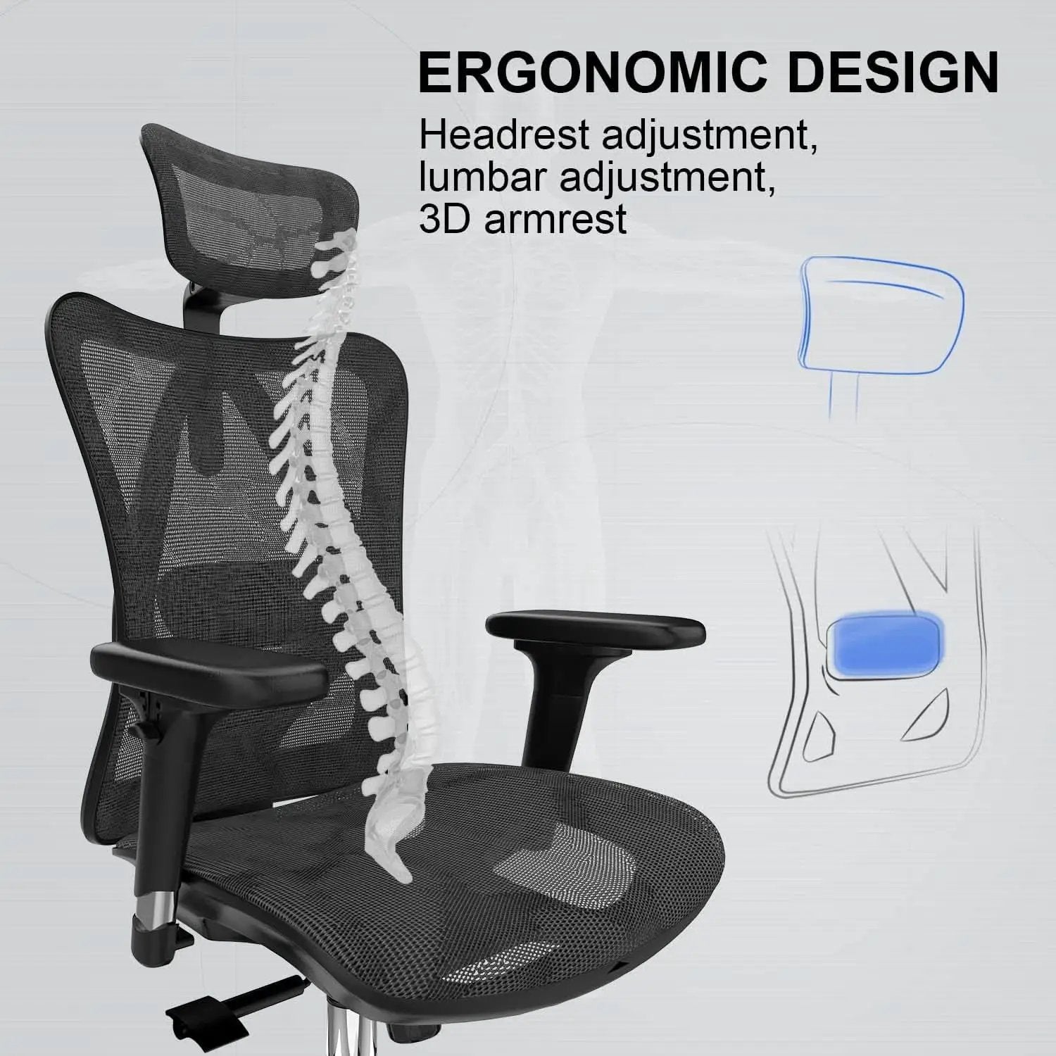 Ergonomic Mesh Office Chair With Adjustable Headrest And Lumbar Support from PriceLows™