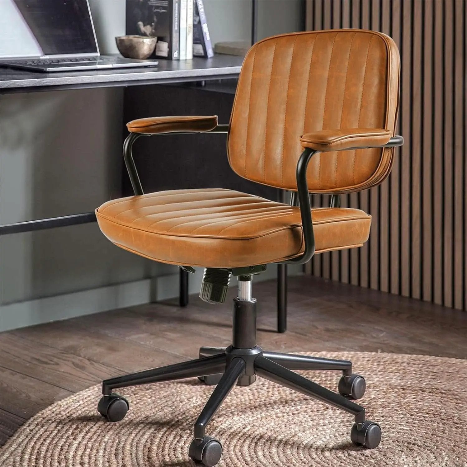 Brown Desk Chair With Wheels And Armrests Adjustable from PriceLows™