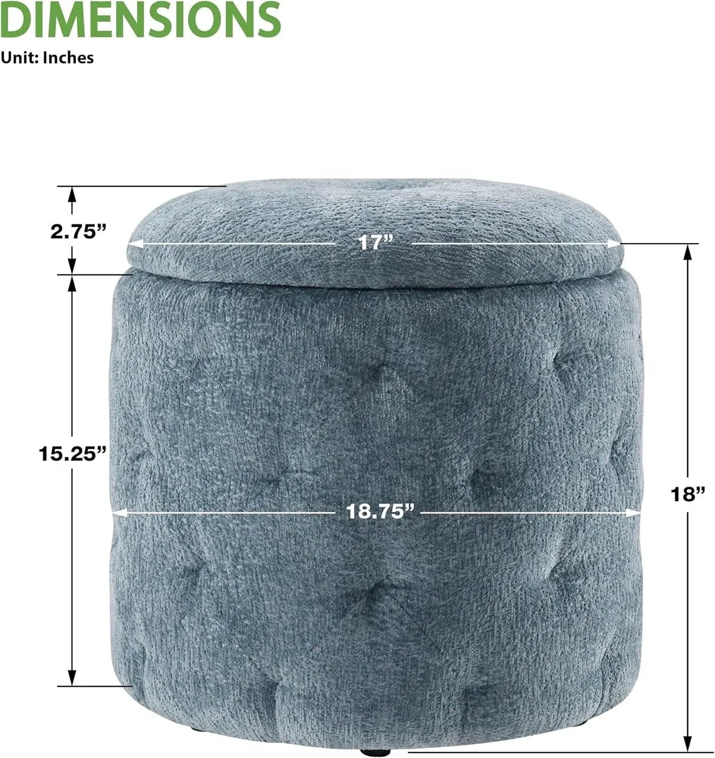 18.75 Inches Circumferential Sky Blue Storage Ottoman from PriceLows™