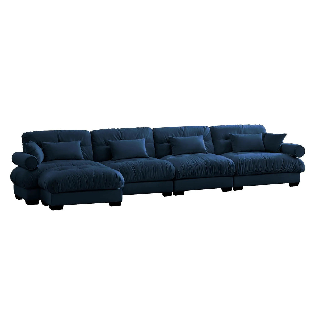 Modular Sectional Sofa | Deep Comfort Cushions | Vintage Fabric Ottoman