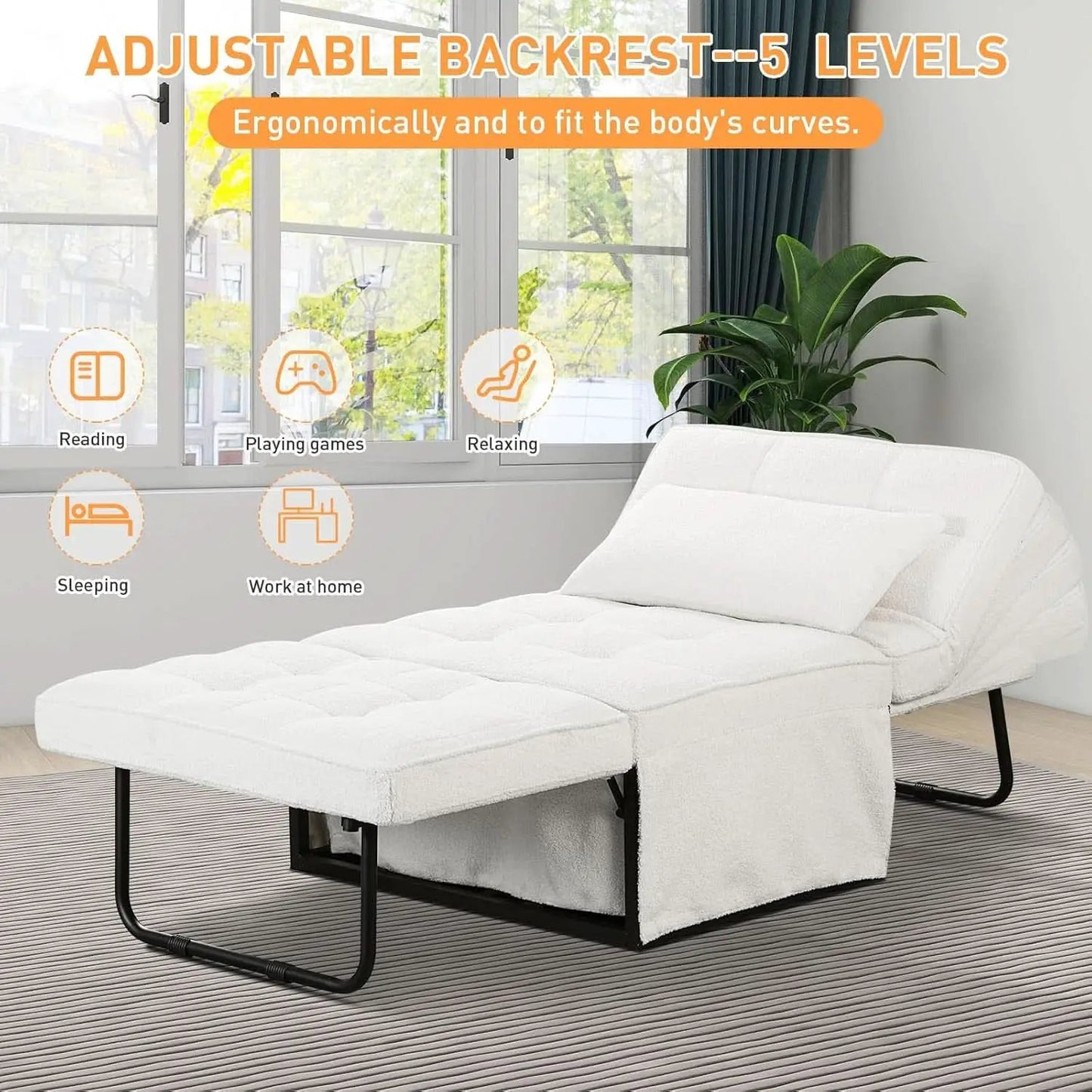 Beige Convertible Sofa Bed With Adjustable Backrest from PriceLows™