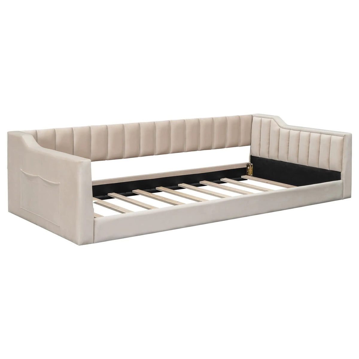 Compact Daybed | Side Storage Pocket | Vertical Stripe Upholstery | 87.8 Inch Length