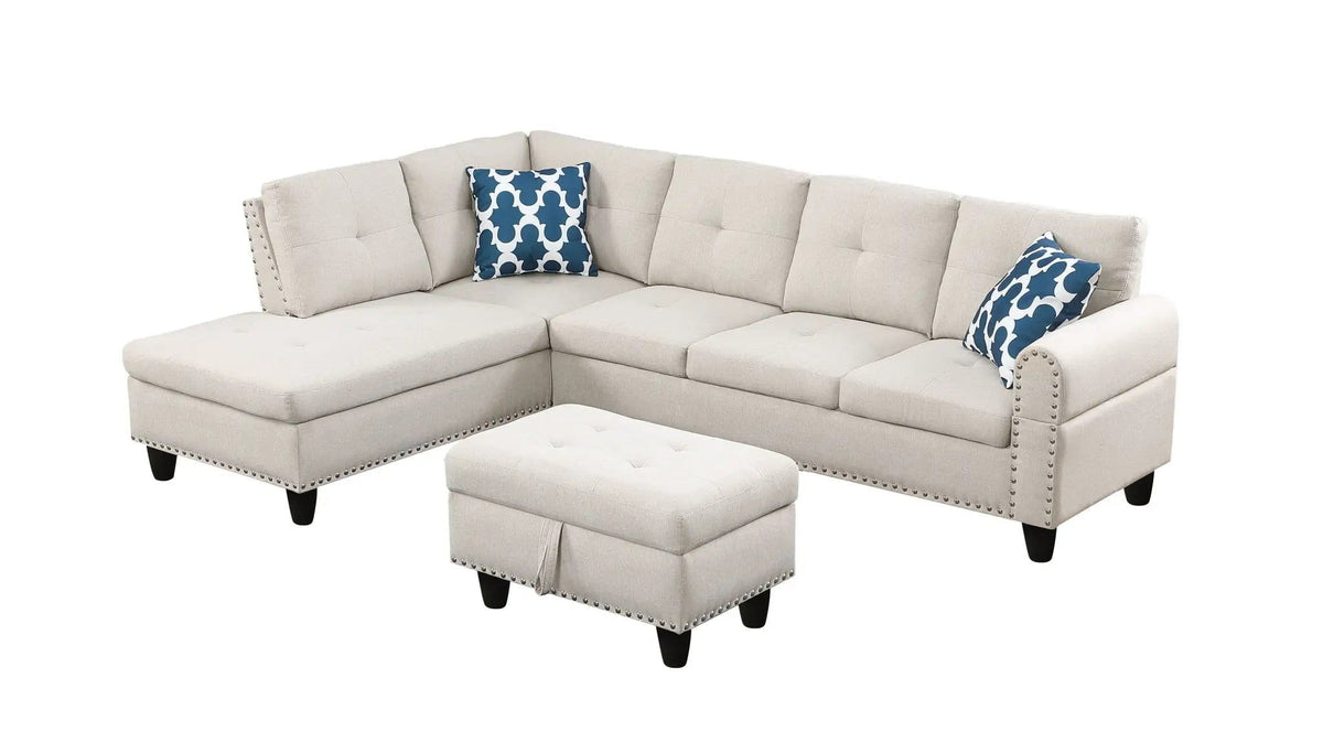 Alger Wide Left Hand Facing Sofa & Chaise With Ottoman 2 Piece Living Room Set | 71 x 98 x 33 in | Linen & Fabric | Beige