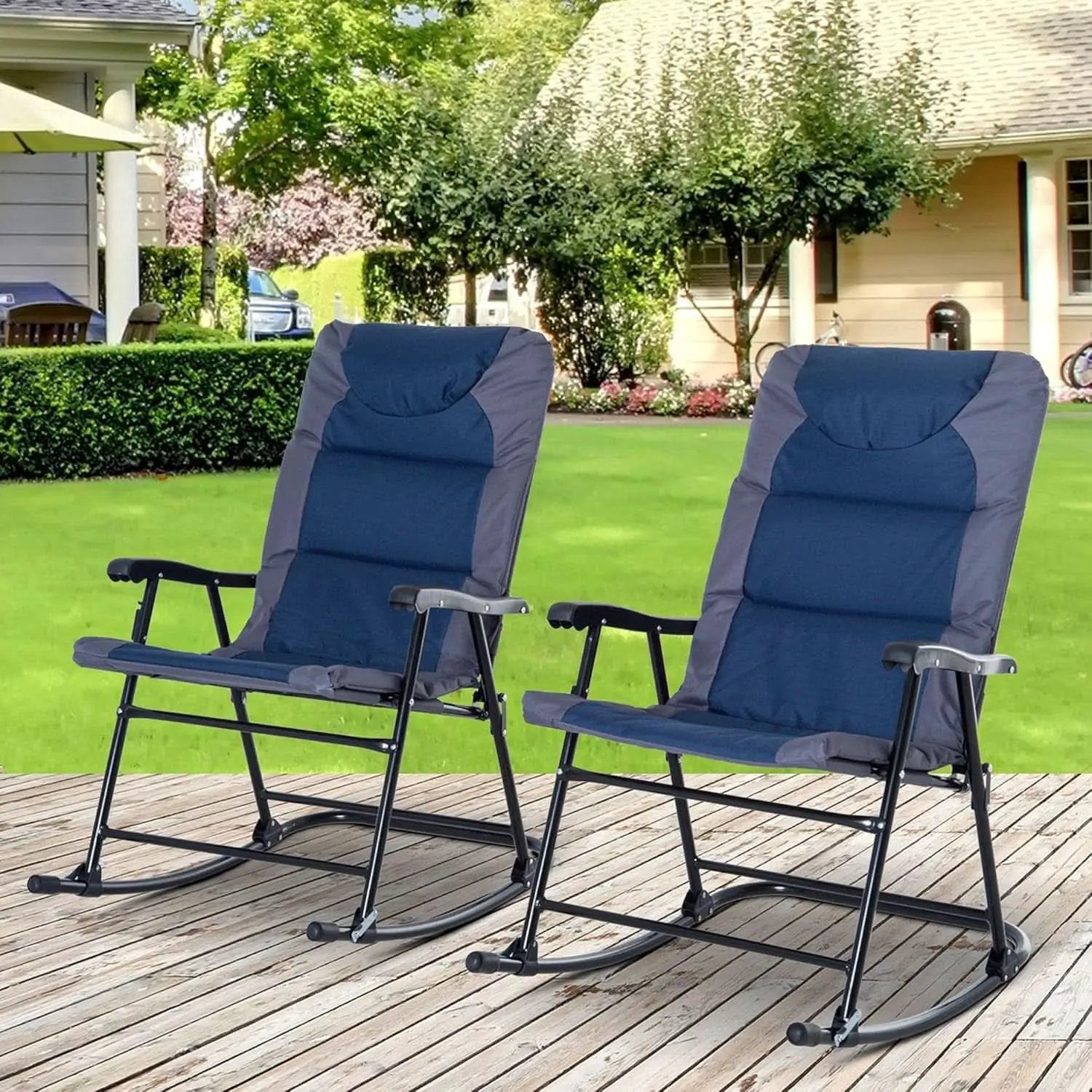 2 Piece Outdoor Patio Furniture Set With Folding Padded Rocking Chairs Navy Blue For Porch Balcony And Camping from PriceLows™