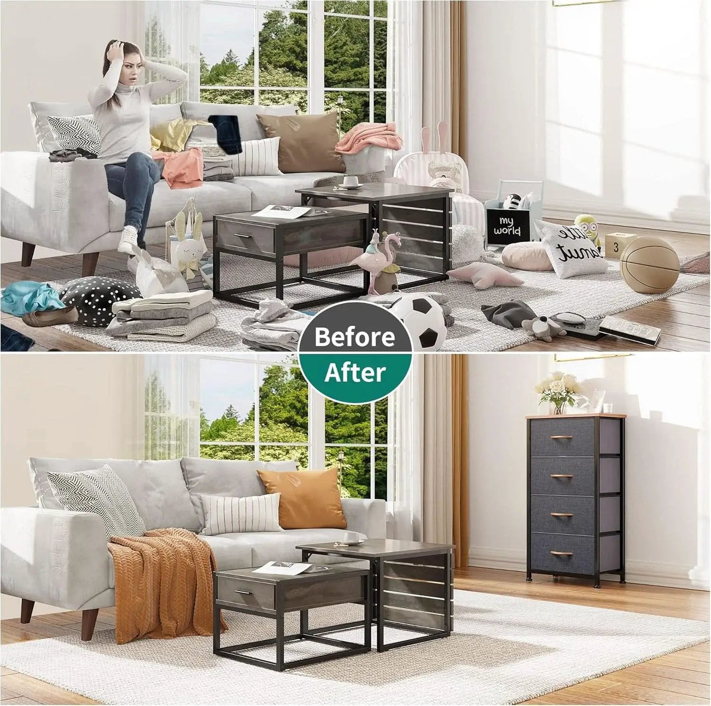 4 Drawer Dresser With Wooden Top And Fabric Storage from PriceLows™