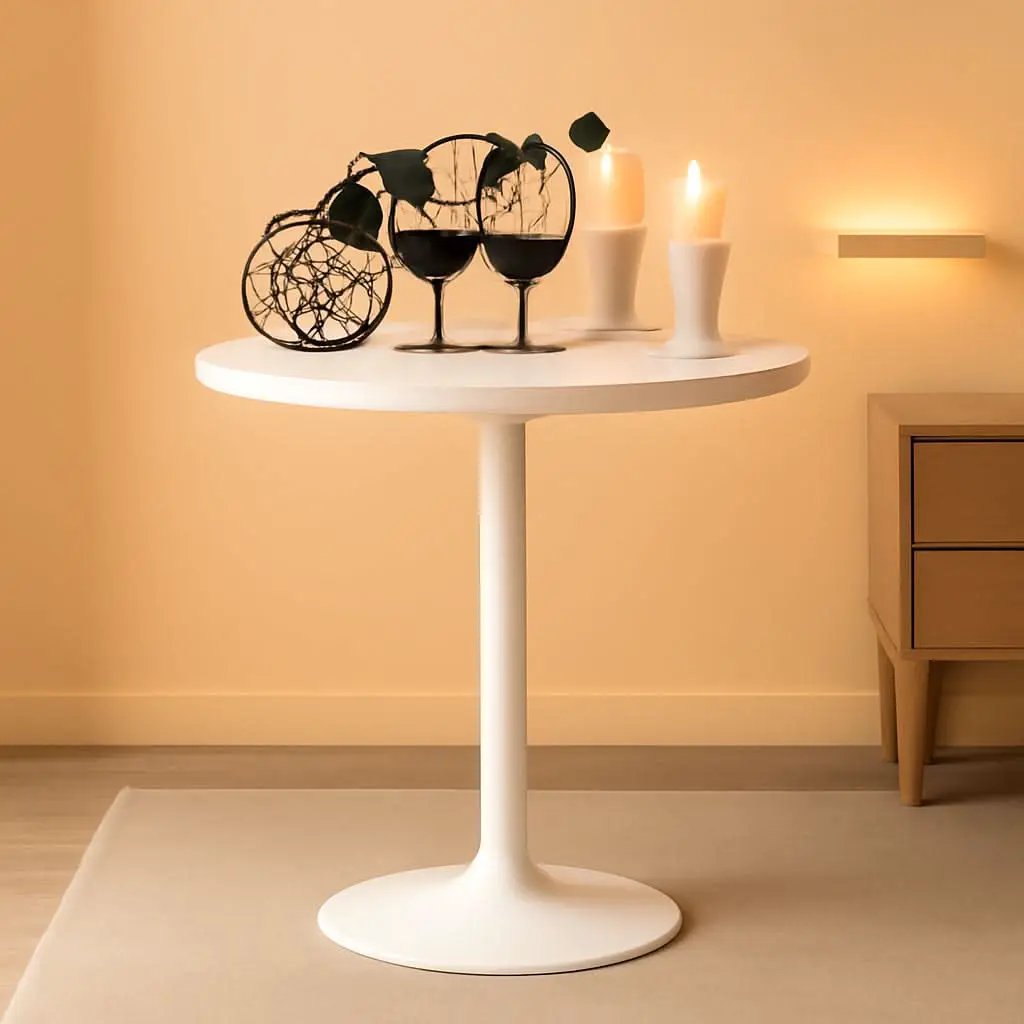 Round Height-Adjustable White Bistro Table Bar Home from PriceLows™