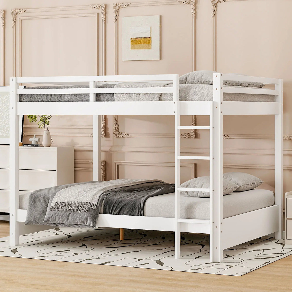 Sturdy Bunk Bed With Ladder | Solid Pine Wood | Guard Rails | Compact Layout