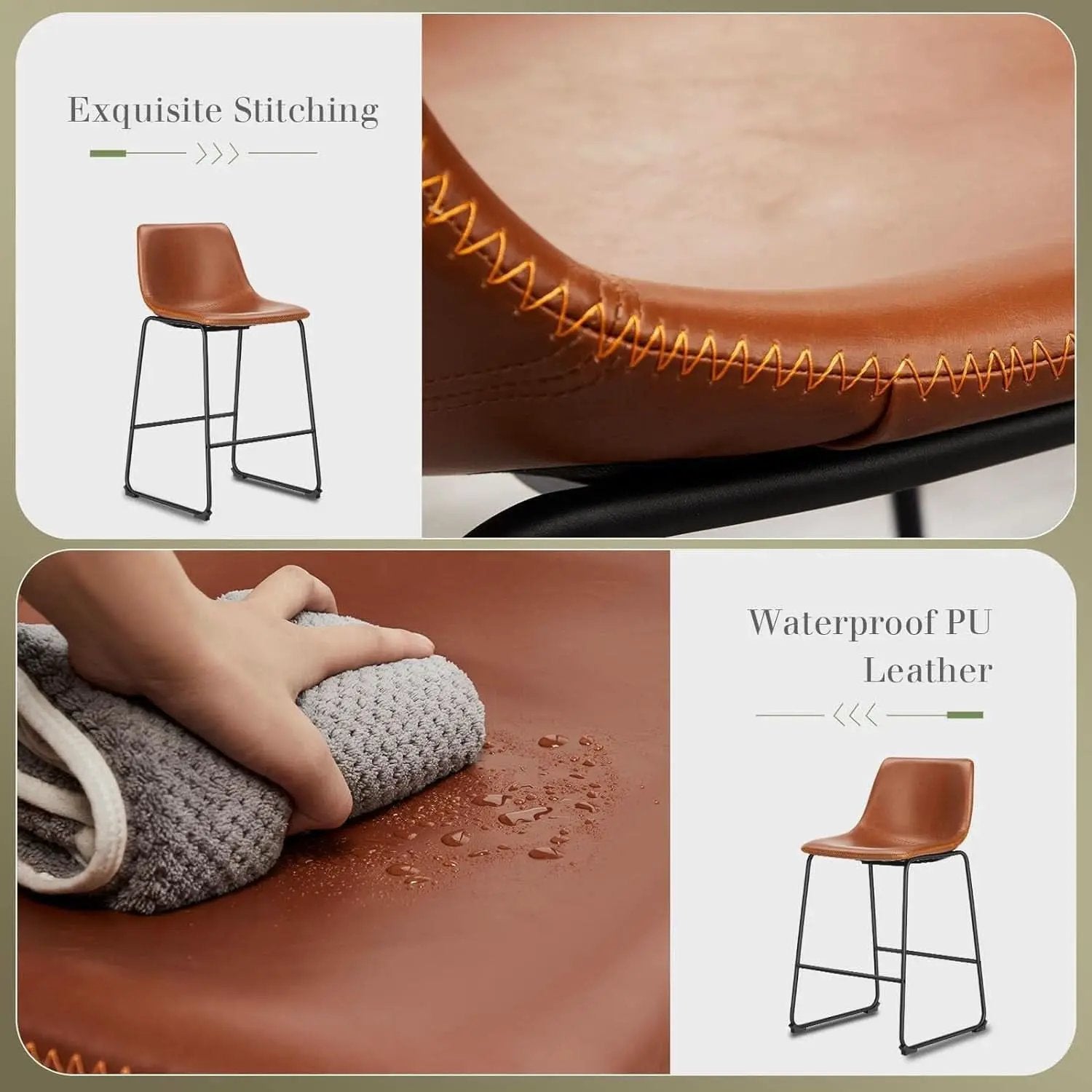 26 Inch Counter Height Bar Stools Set Of 4 With Back Brown Faux Leather And Metal Legs from PriceLows™