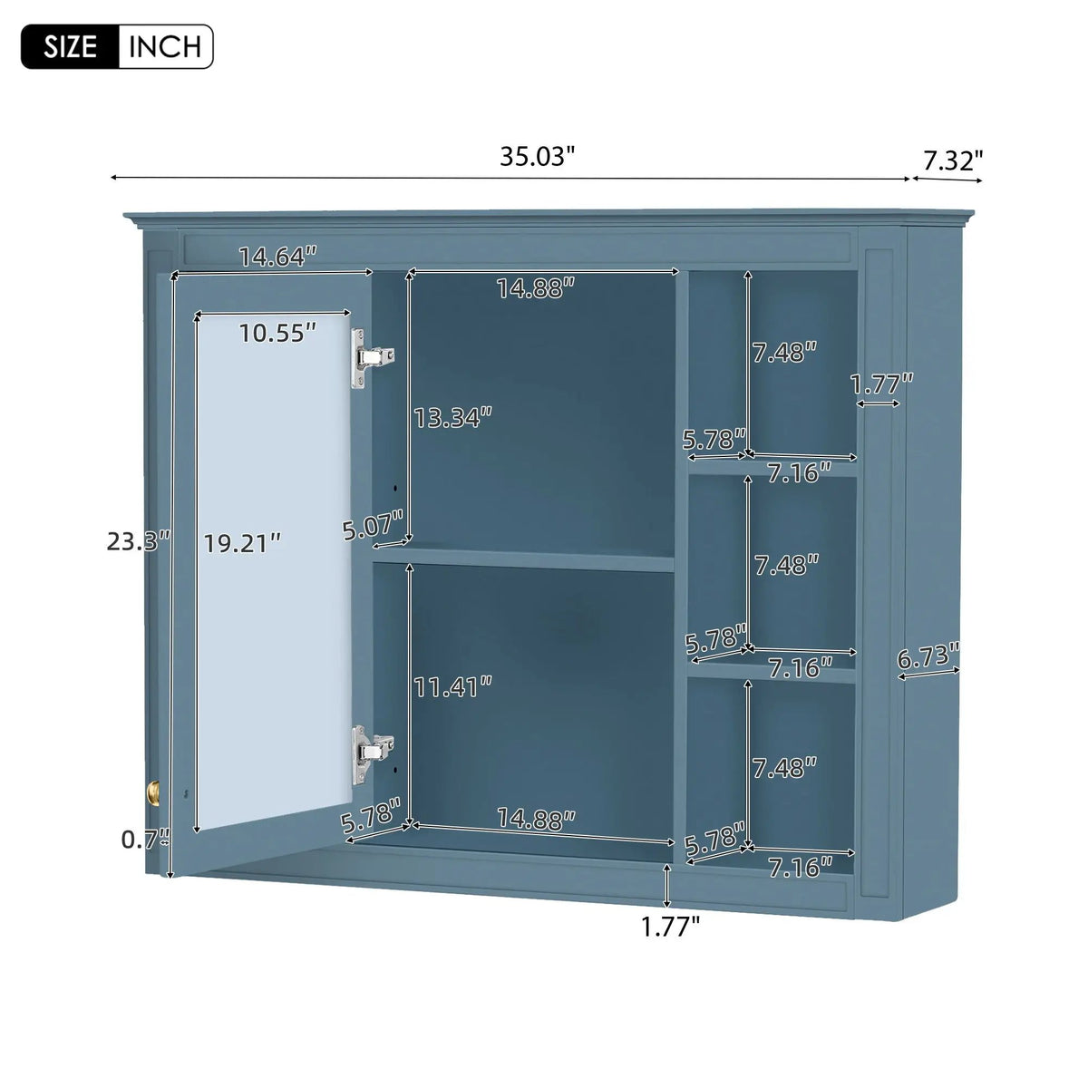 Wall Mounted Medicine Cabinet | Adjustable Interior | 6 Open Shelves