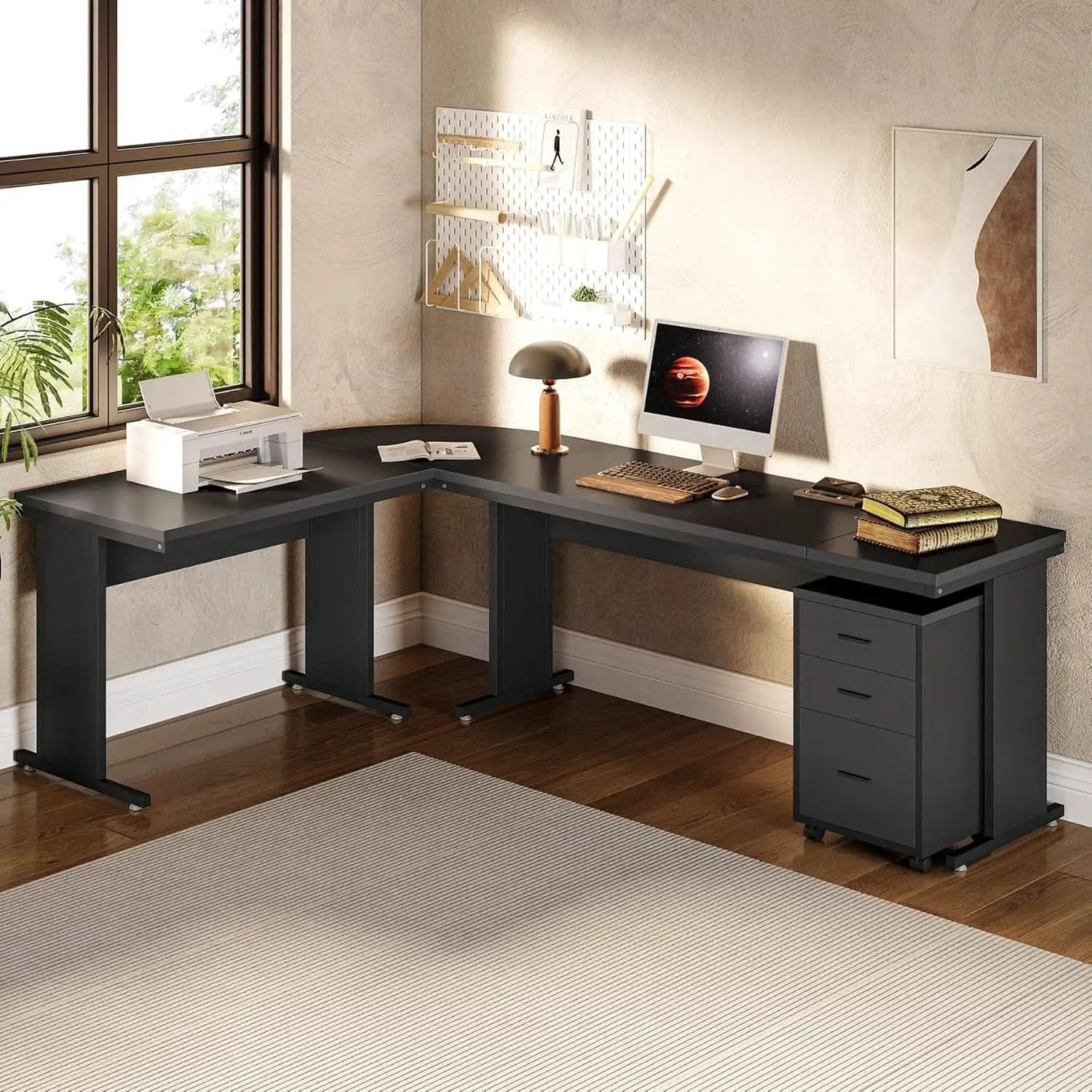 83 Inch L Shaped Desk With 3 Drawer File Cabinet Office from PriceLows™