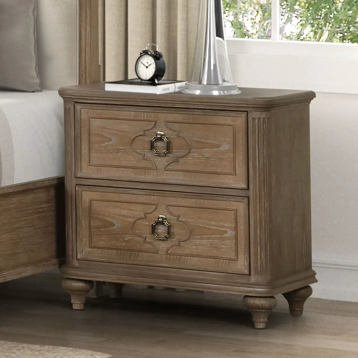 Bedside Nightstand | USB A And USB C Ports | Rustic Oak Finish | Solid Wood Construction