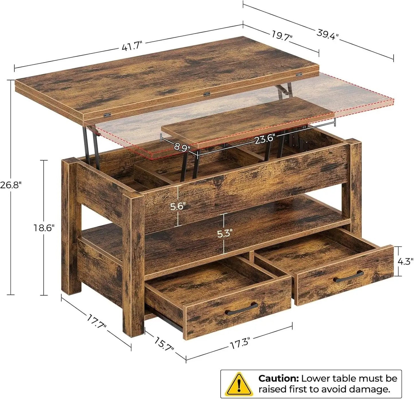 Rustic Brown Lift Top Coffee Table With Hidden Storage from PriceLows™
