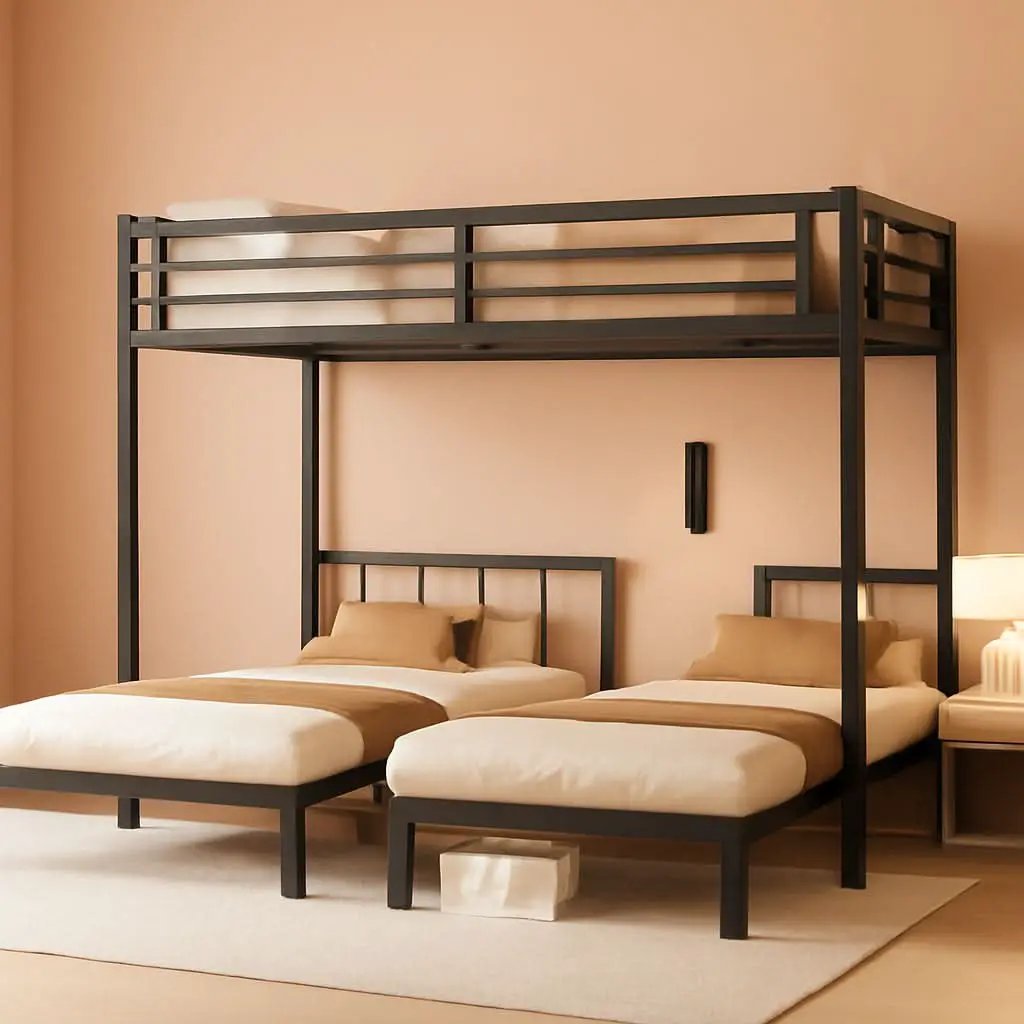 Triple Bunk Bed For Kids Metal Twin Over Twin Black from PriceLows™