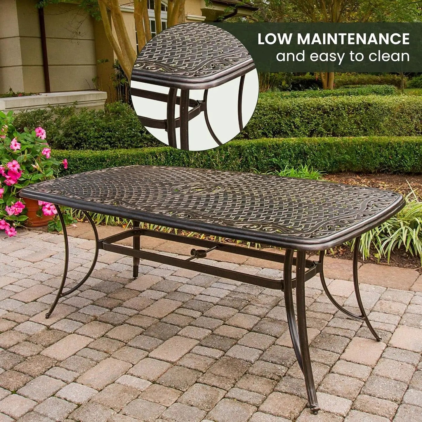 7 Piece Patio Dining Set 6 Swivel Chairs Tan Cushions 38x72 from PriceLows™