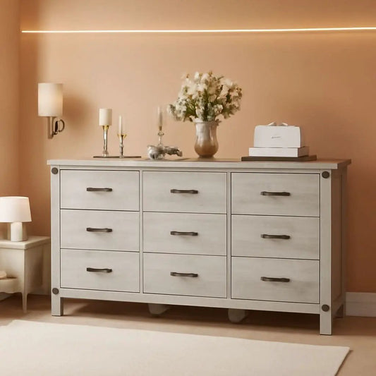 59 Inch Washed Grey Modern Farmhouse DresserWithNineDrawers from PriceLows™