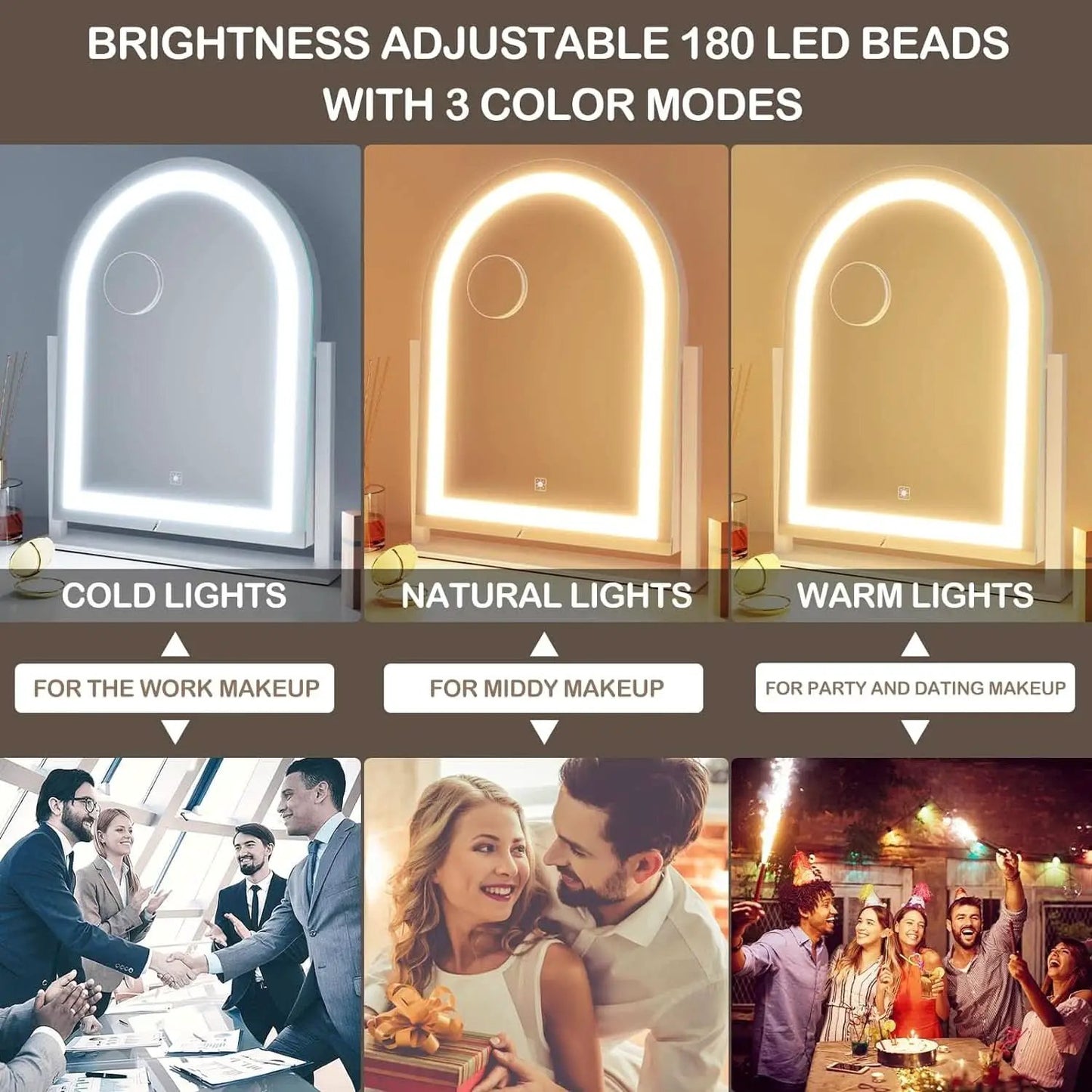 Lighted Makeup Mirror With LED Three Color Lighting Modes from PriceLows™