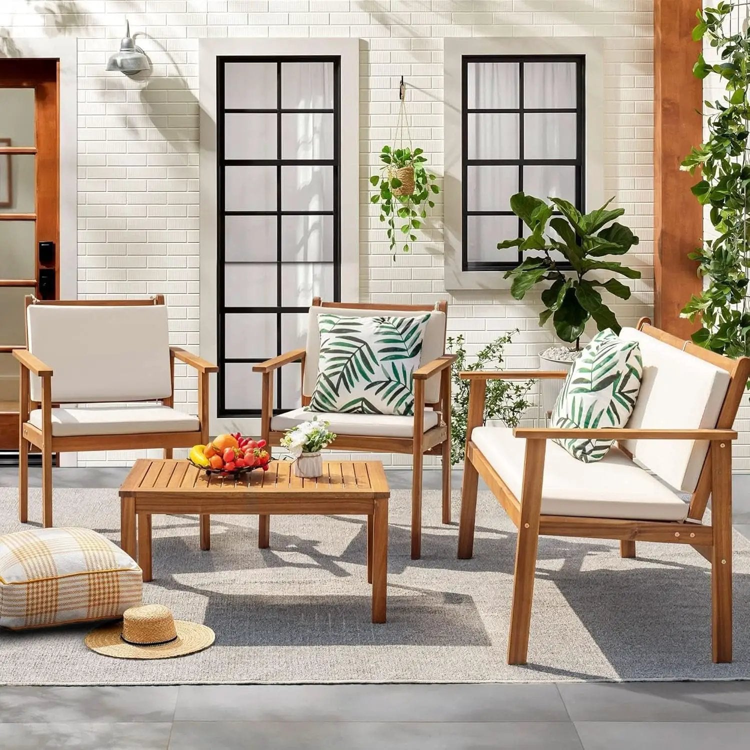 Acacia Wood 4 Piece Patio Conversation Set With Cushions from PriceLows™