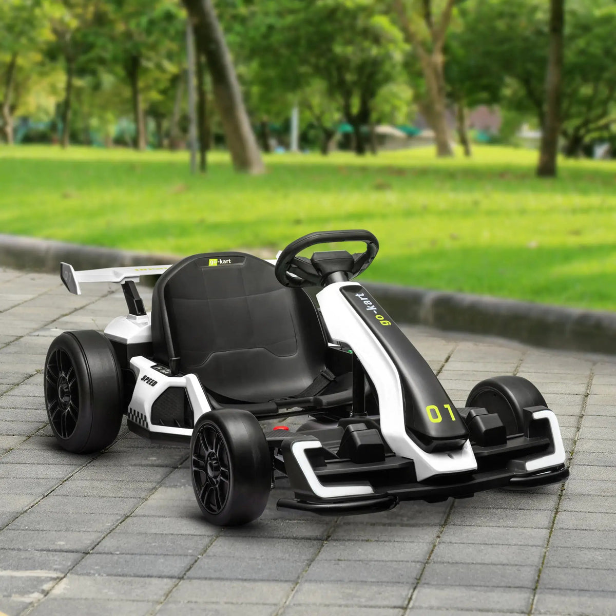 Electric Go Kart | 24V Motor | 7.5 MPH | White Adjustable Seat