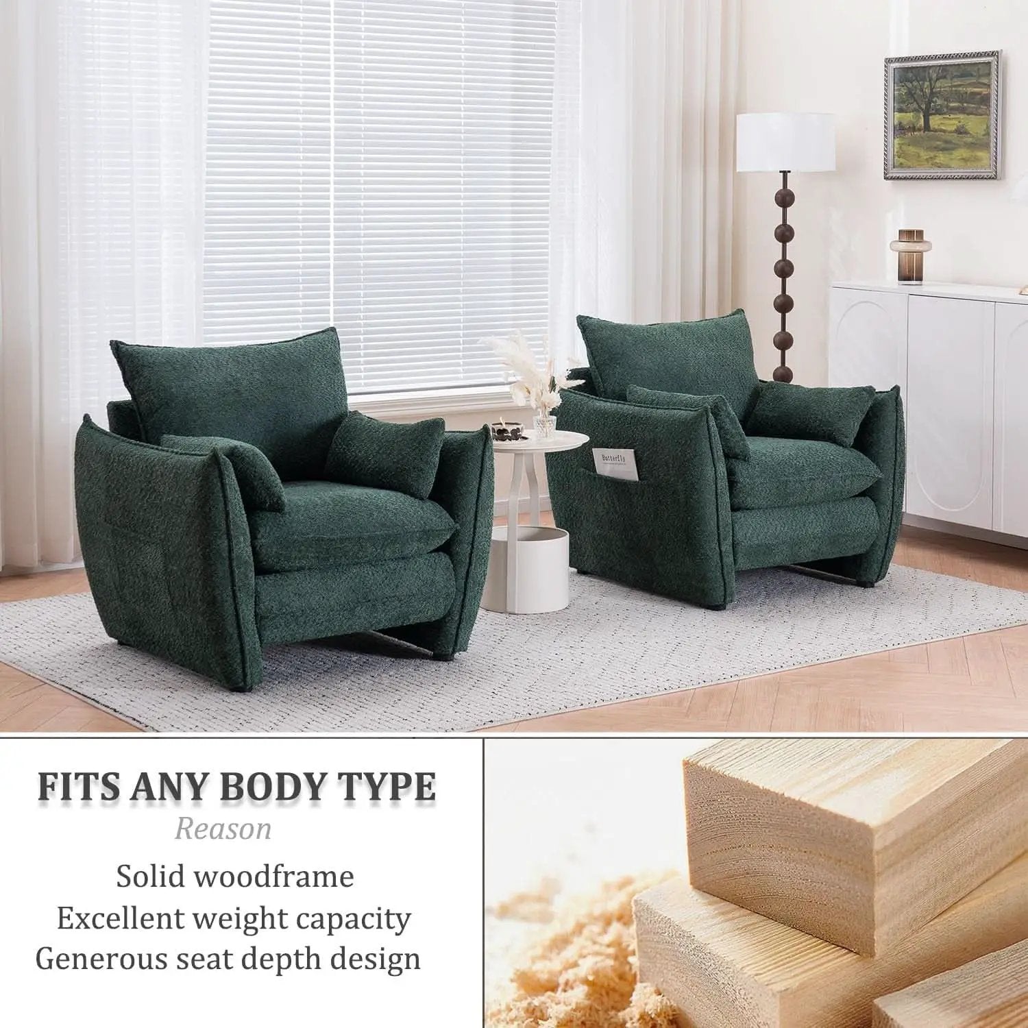 Green Oversized Luxurious Accent Chair Living Room from PriceLows™