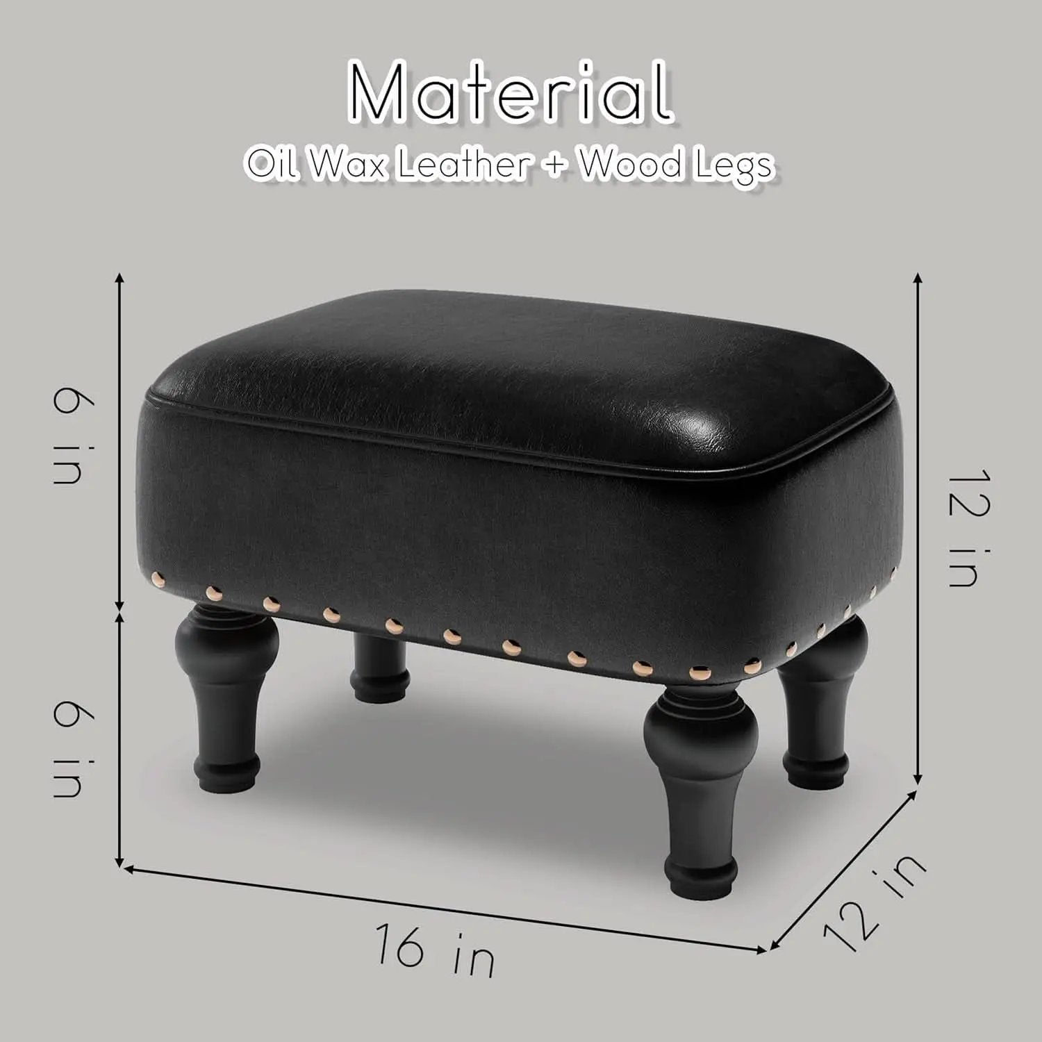 Black Leather Ottoman Footstool With Thick Padded Foam from PriceLows™