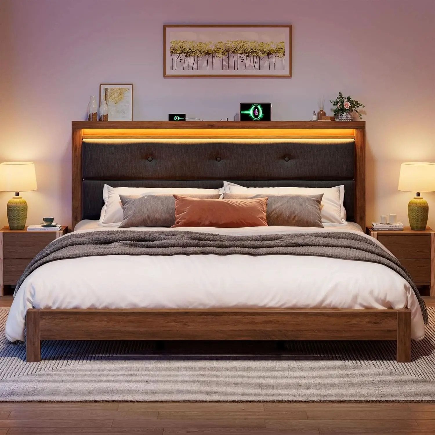 King Size Bed Frame With Integrated Charging Station from PriceLows™