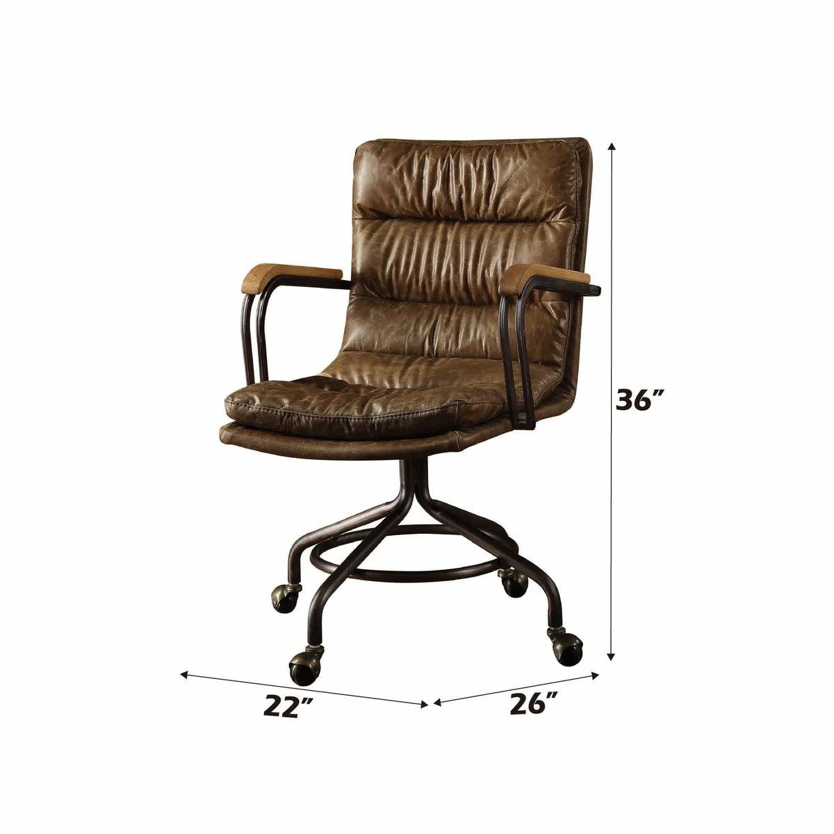 Harith Vintage Top Grain Leather Office Chair | 26 x 22 x 36 in | Leather & Metal | Brown