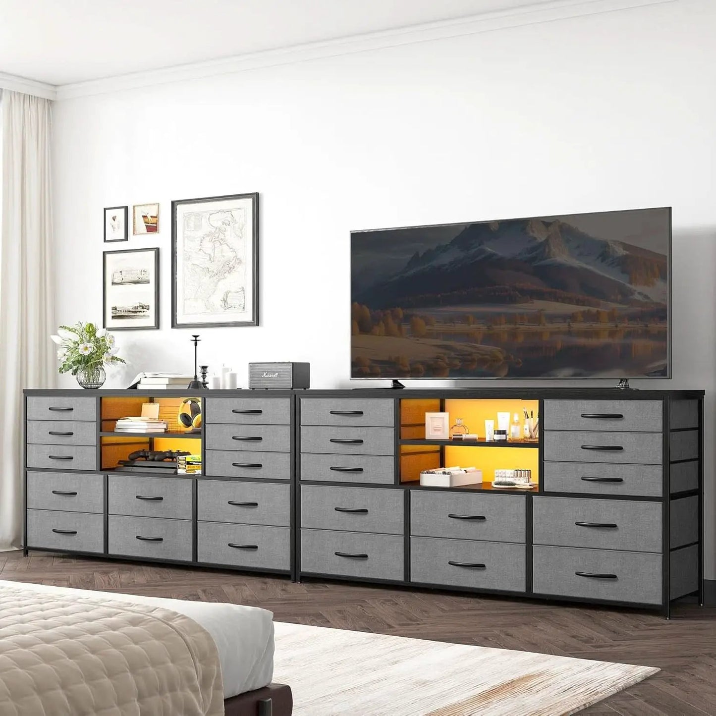 12 Drawer Long Dresser With LED Lights And Built In Power Outlet For Bedroom Storage from PriceLows™