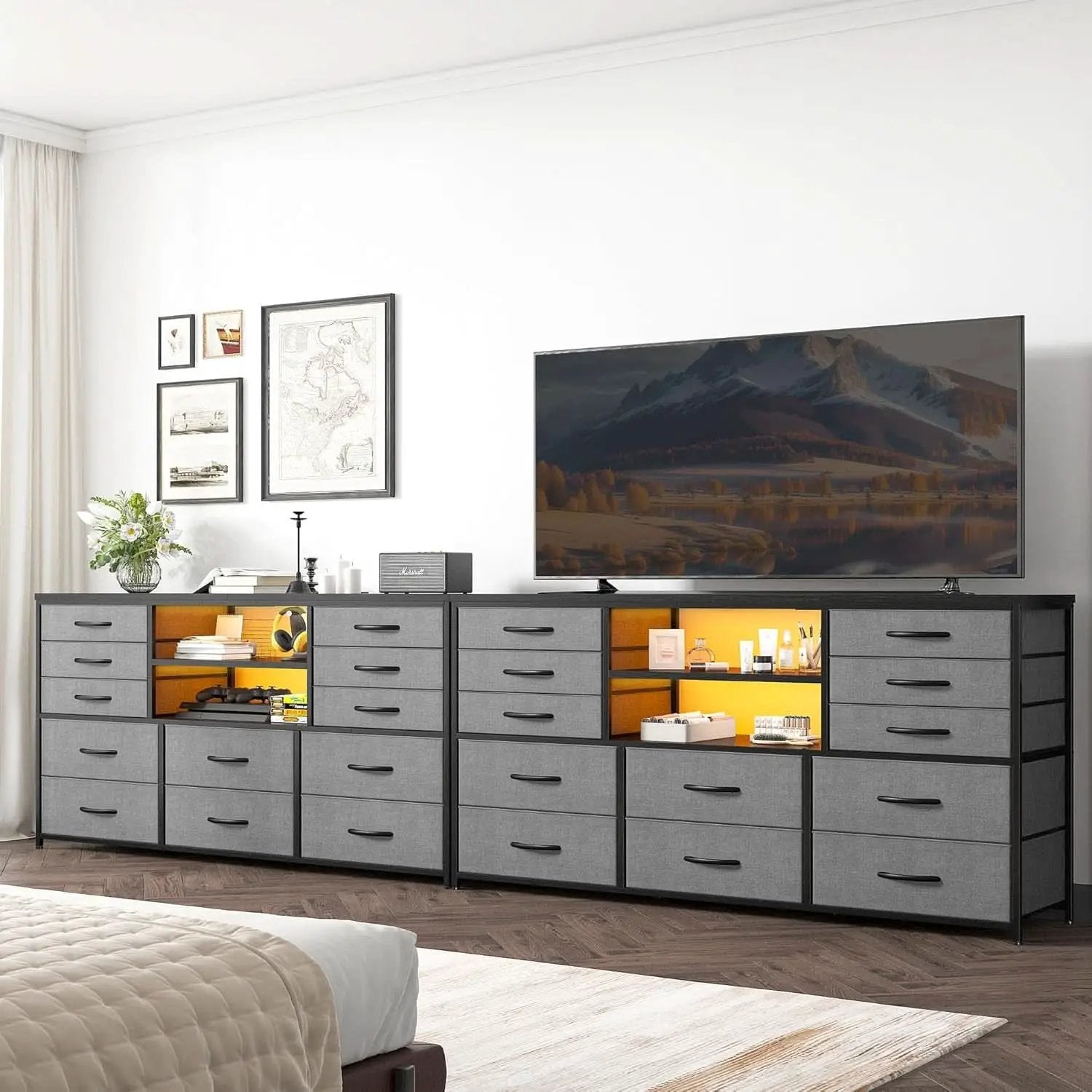 12 Drawer Long Dresser With LED Lights And Built In Power Outlet For Bedroom Storage from PriceLows™