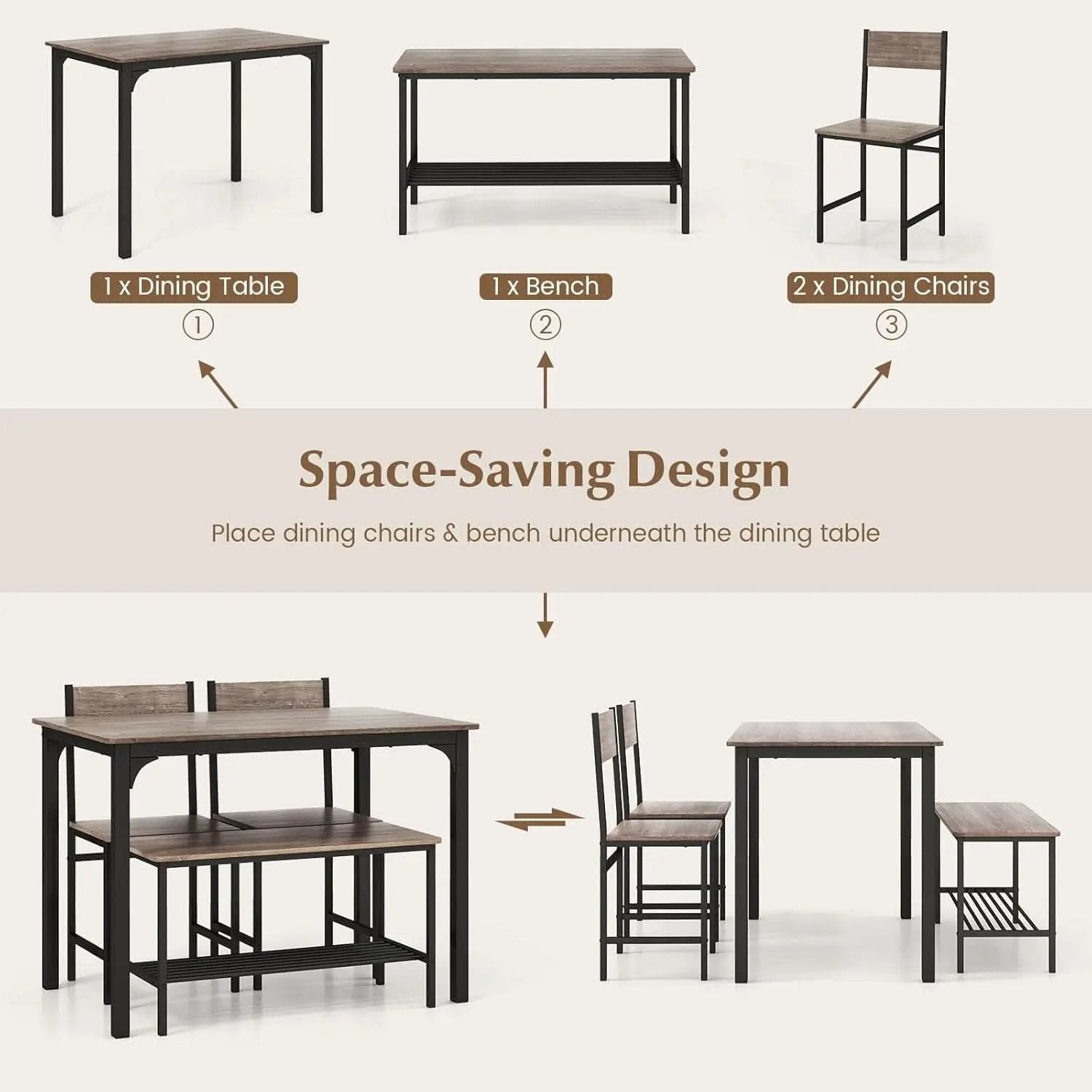 Stainless Steel Space Saving Dining Room Table Set Four from PriceLows™